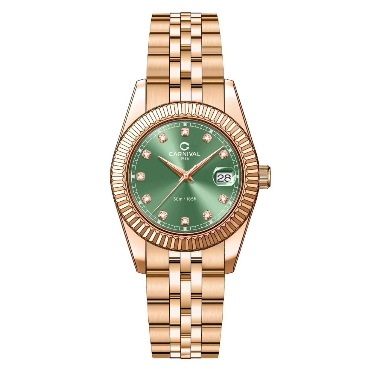 Đồng Hồ Nữ Carnival 8131L-VH-XL Dây Thép Vàng Hồng Mặt Xanh Lá Size 30mm Quartz Japan