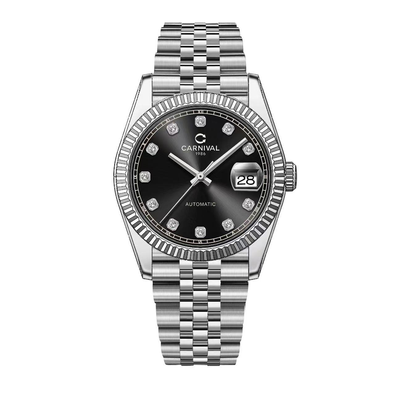 Đồng Hồ Nam Carnival 8250G-VT-D Automatic Dây Thép Bạc Mặt Đen Size 38mm