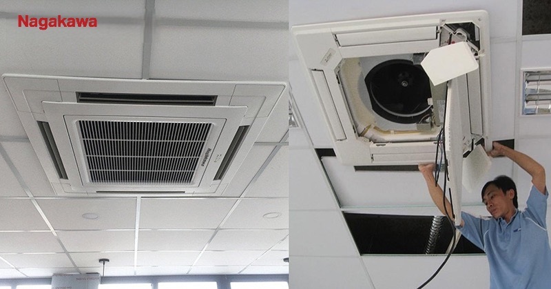 Bước 5 là lắp lại tấm lọc và mặt nạ sau khi vệ sinh cục lạnh điều hoà âm trần