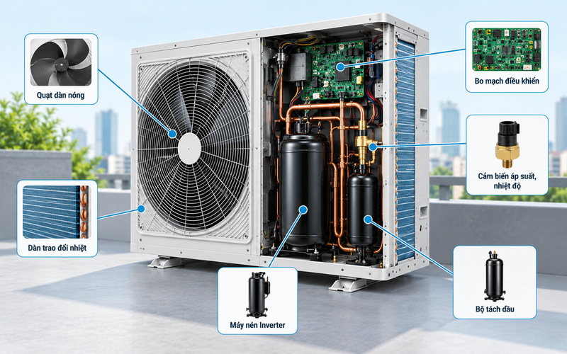 Dàn nóng điều phối công suất toàn hệ thống