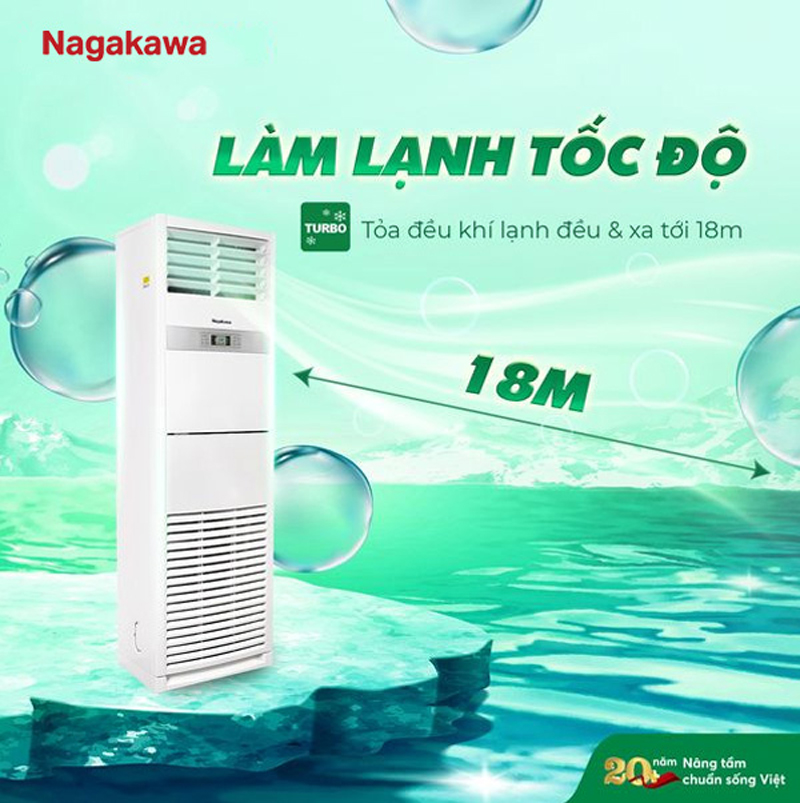 Điều hòa tủ đứng Nagakawa có khả năng tỏa đều khí lạnh và xa tới 18m