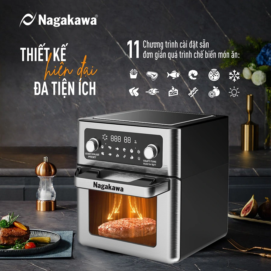 Nồi chiên không dầu Nagakawa NAG3304 với tiện ích chương trình nấu ăn được cài đặt sẵn rất tiện lợi