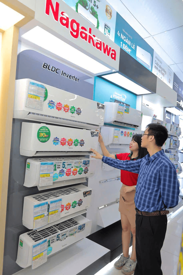 Sản phẩm của Nagakawa trưng bày và phân phối rộng rãi trong chuỗi siêu thị Điện Máy Xanh trên toàn quốc, thu hút người tiêu dùng bởi chất lượng BỀN