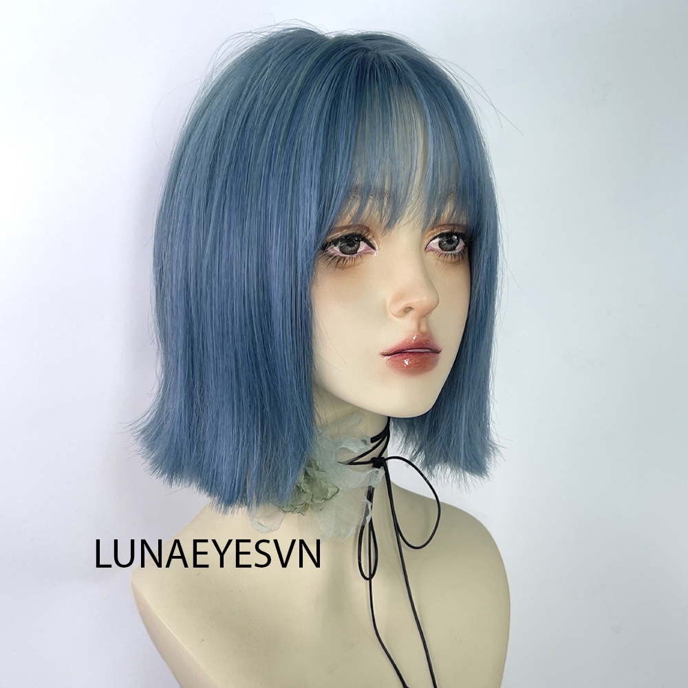[JG176] Tóc Giả BOB Dài Màu Xanh Trắng