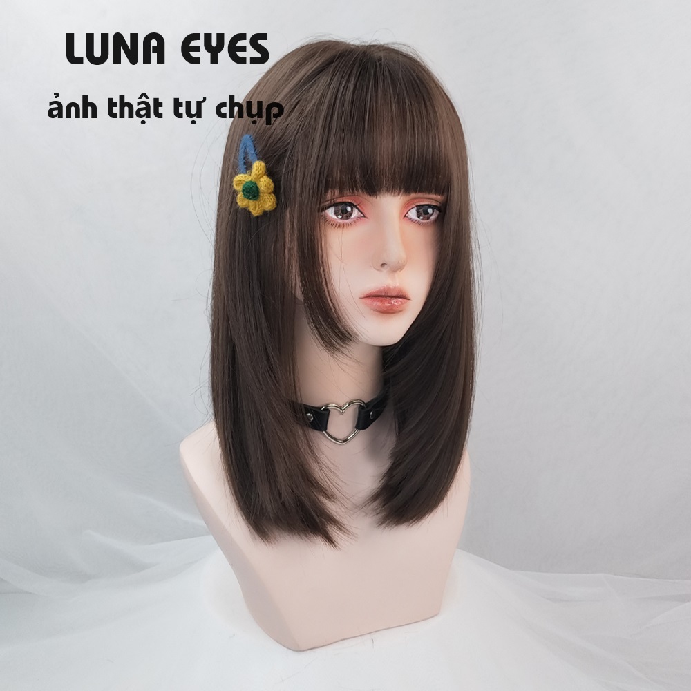 [WL38] Tóc Giả Cụp Lửng Màu Socola Mái Hime