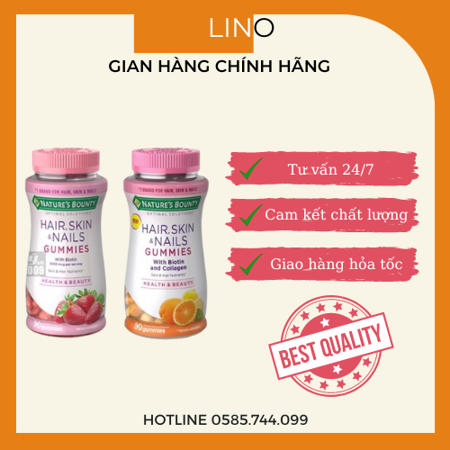 Kẹo dẻo đẹp da tóc móng Nature Bounty Hair Skin & Nails hũ 80 viên | LINO Kẹo dẻo đẹp da tóc móng Nature Bounty Hair Skin & Nails hũ 80 viên | LINO
