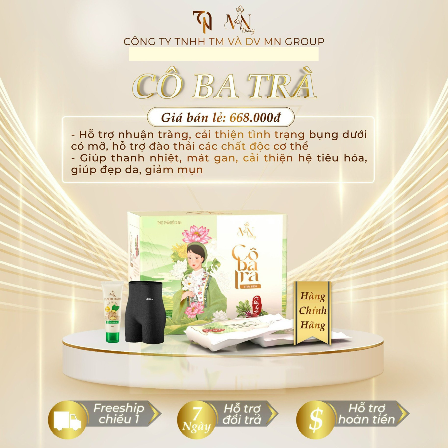 Giảm Mỡ Bụng Cô Ba Trà [ Có Thẻ Cào Trúng Thưởng Cào Trúng 100% ] Tặng Quần Định Hình Eo,Tặng Tan Mỡ Cao Gừng