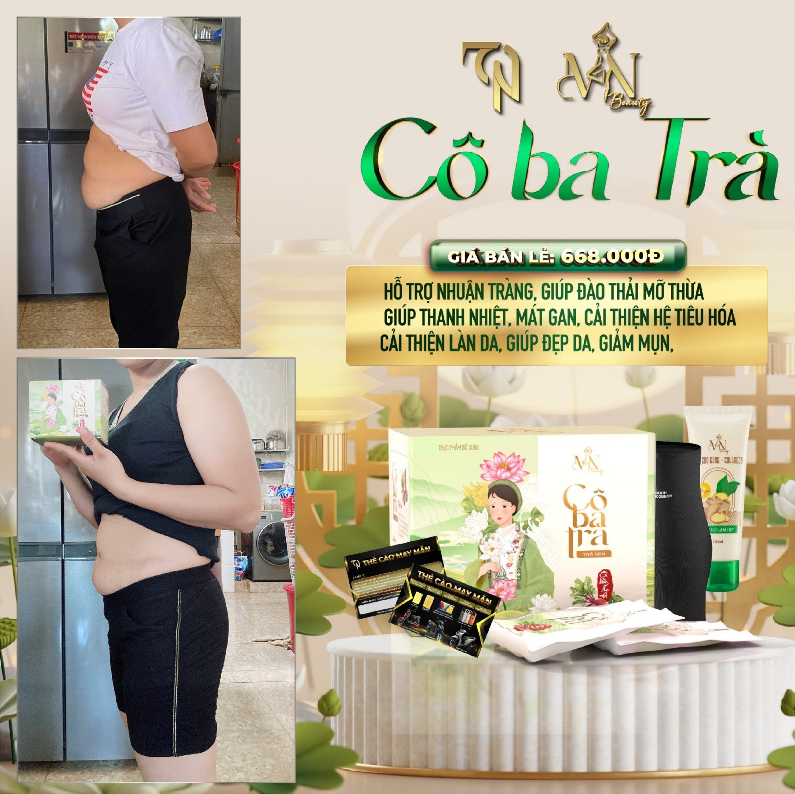 Giảm Mỡ Bụng Cô Ba Trà Không Kèm Cao Gừng & Quần Định Hình Eo