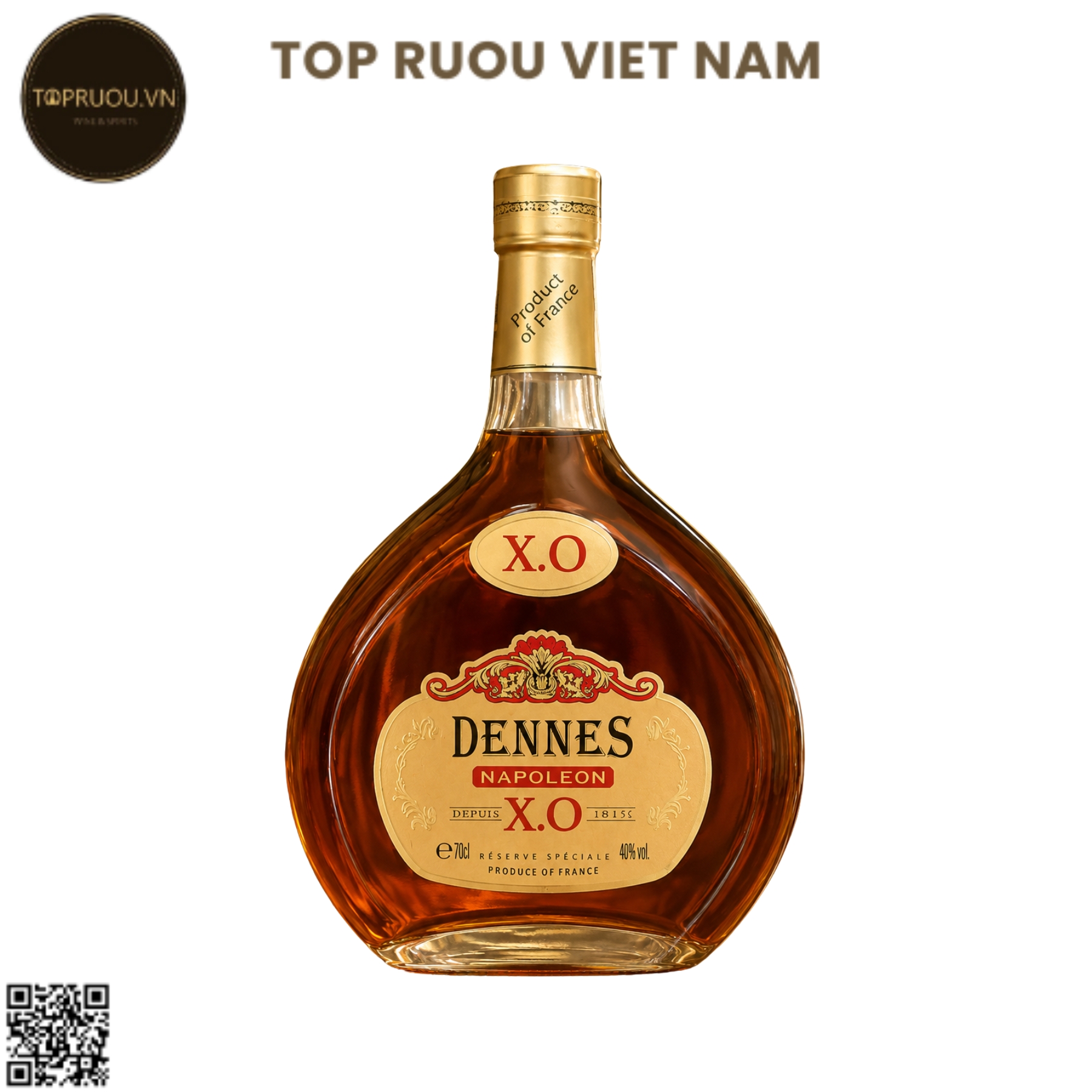 Brandy XO Dennes Napoleon - 700ml - 40% - Pháp (Không Hộp - Không Ly)