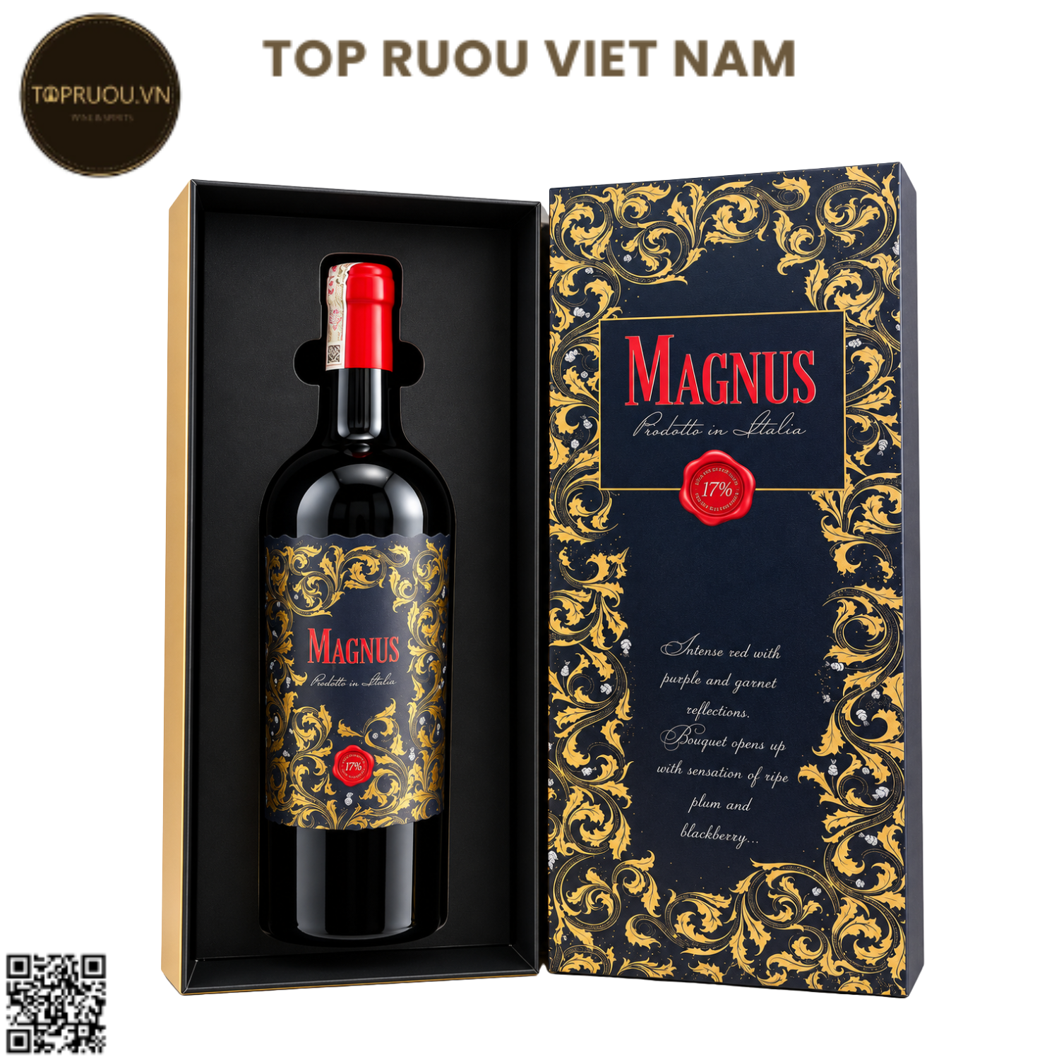 Hộp Quà Rượu Vang Đỏ Magnus - Ý - Primitivo, Negroamaro - 17% - 750ml