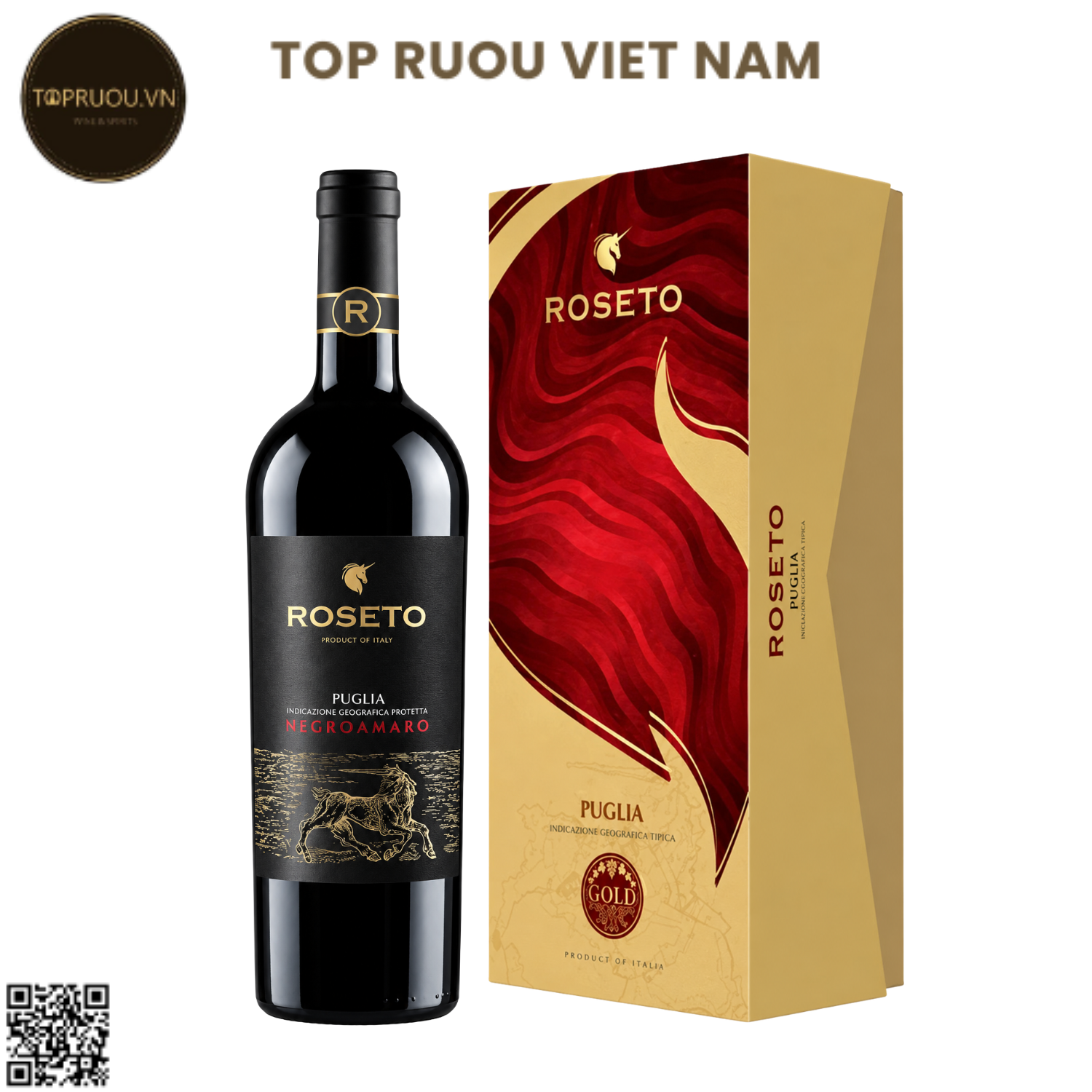 Hộp Quà Rượu Vang Đỏ Roseto Negroamaro Puglia - Ý - Negroamaro - 15% - 750ml