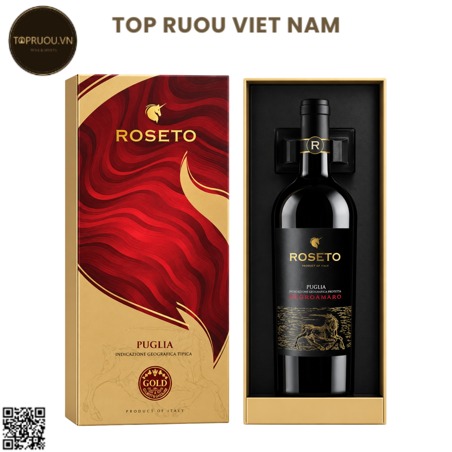 Hộp Quà Rượu Vang Đỏ Roseto Negroamaro Puglia - Ý - Negroamaro - 15% - 750ml