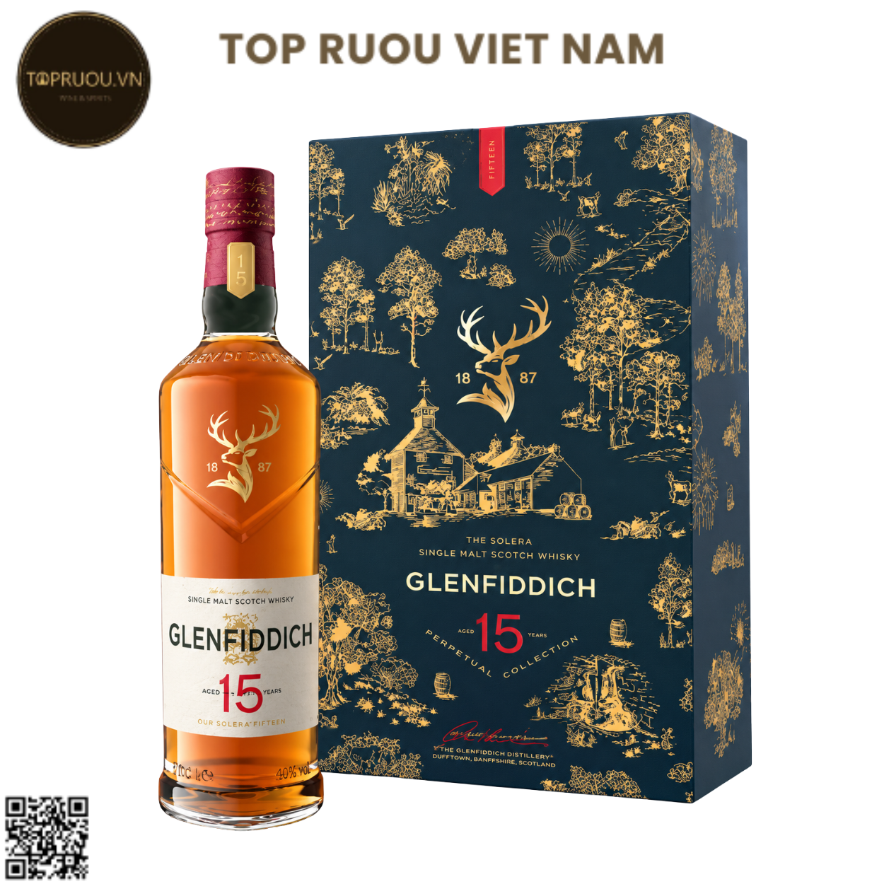 Hộp Quà Whisky Glenfiddich 15 Single Malt F27 (Kèm Túi Hãng) - 700ml - 40% - Scotland