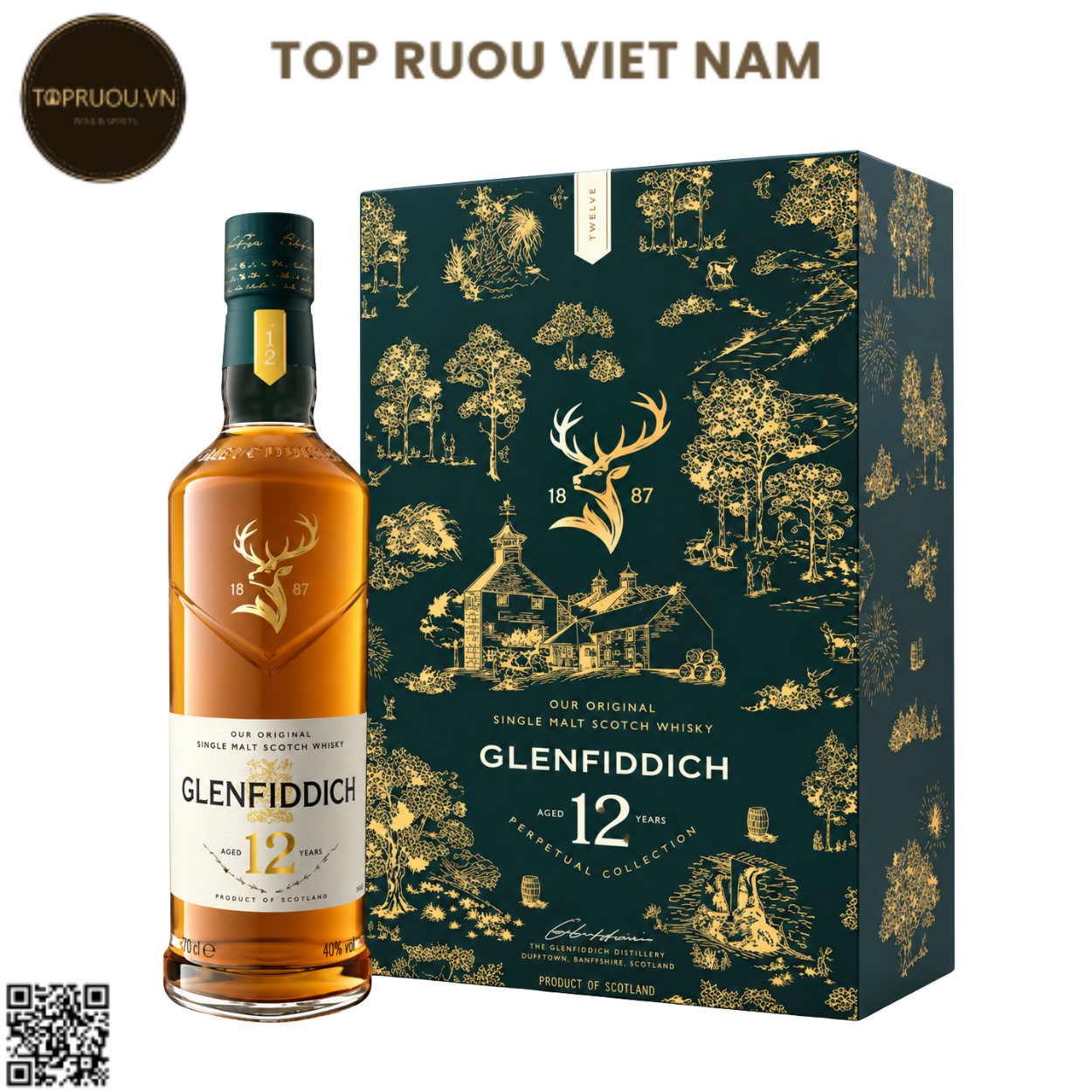 Hộp Quà Whisky Glenfiddich 12 Single Malt F27 (Kèm Túi Hãng) - 700ml - 40% - Scotland