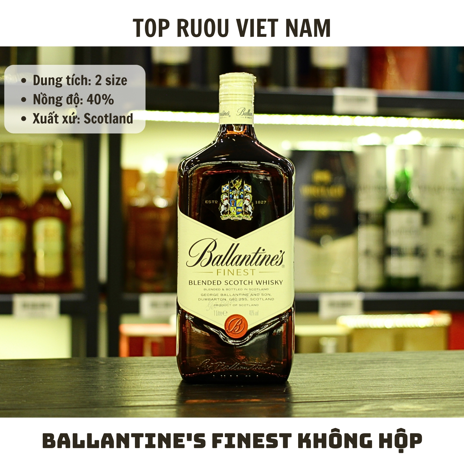 Whisky Ballantine's Finest (không hộp) - 1000ml - 40% - Scotland