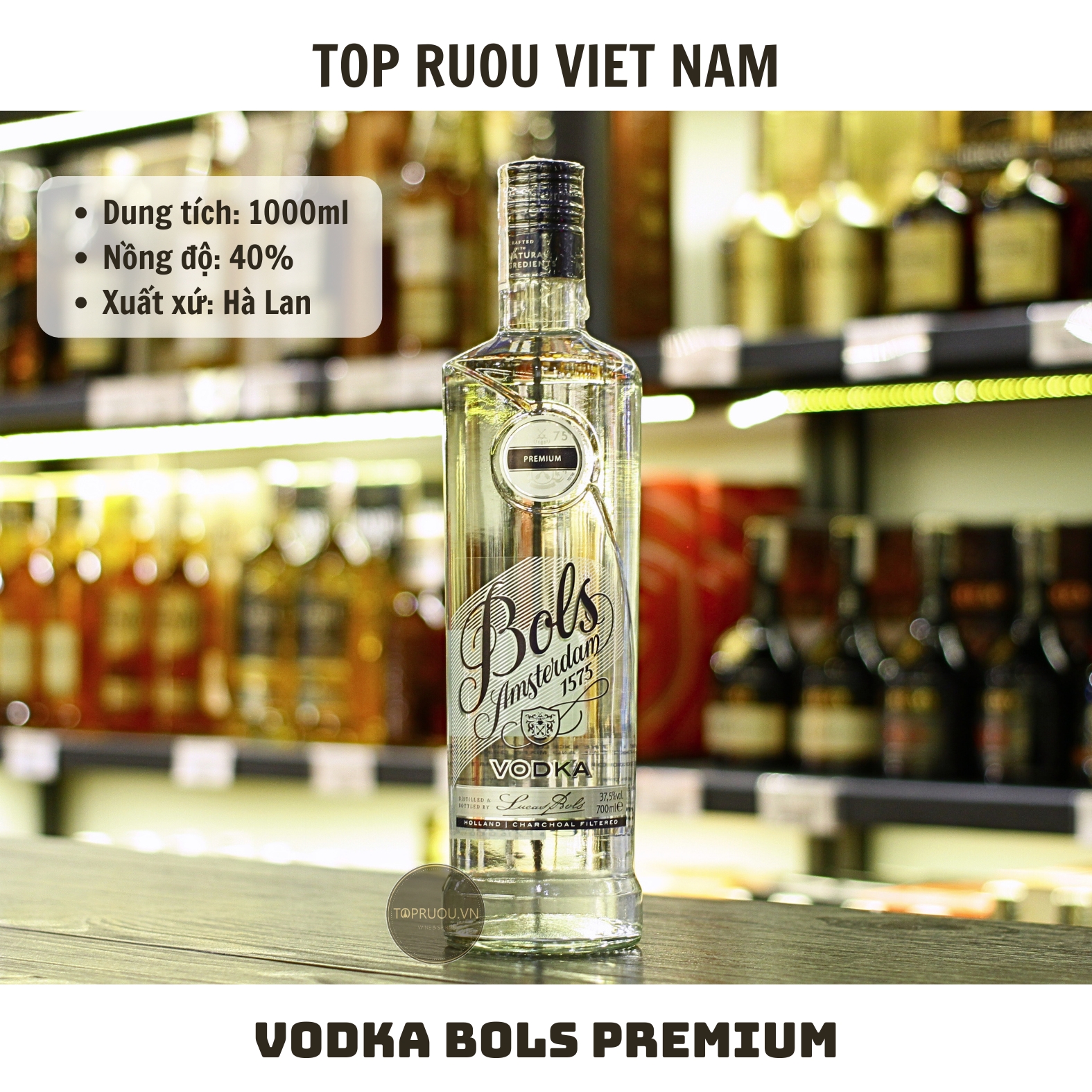Vodka Bols Premium - 1000ml - 40% - Hà Lan