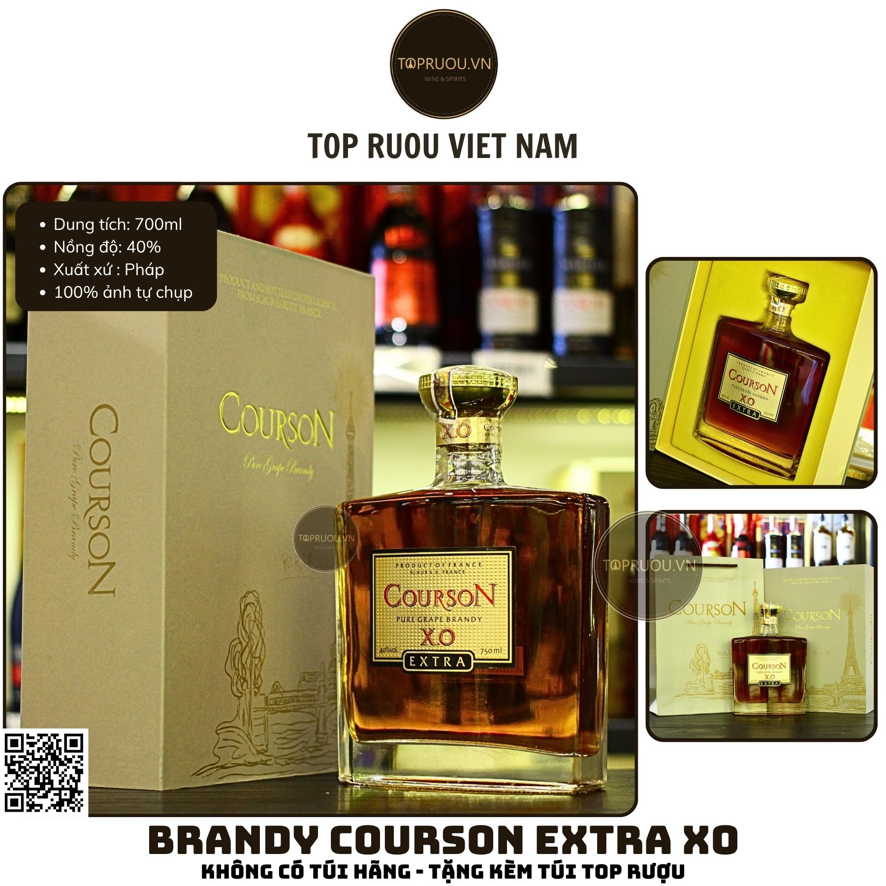 Brandy XO Courson Extra (Kèm Túi Giấy Hãng) - 700ml - 40% - Pháp