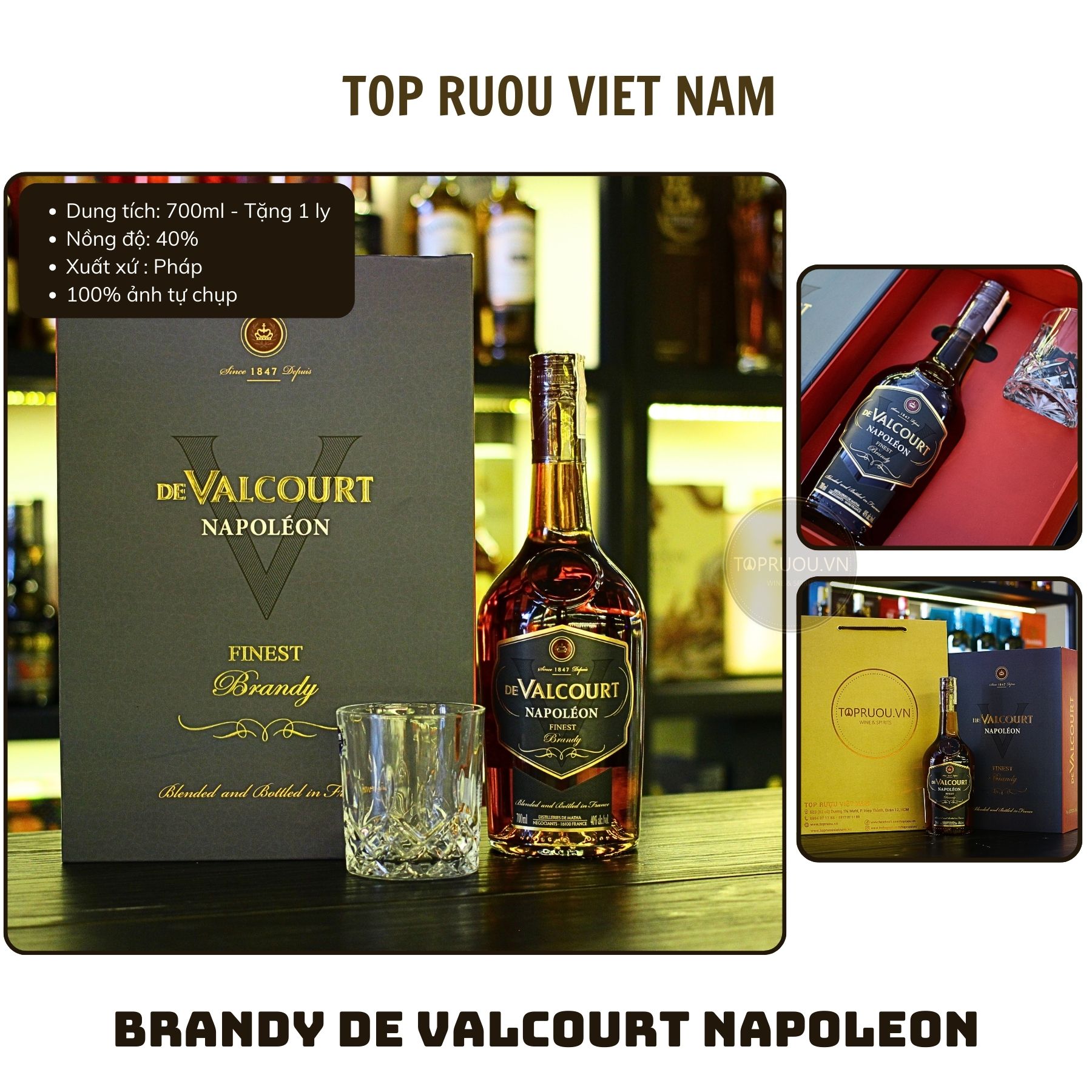 Brandy De Valcourt Napoleon XO 700ml - 40% - Pháp