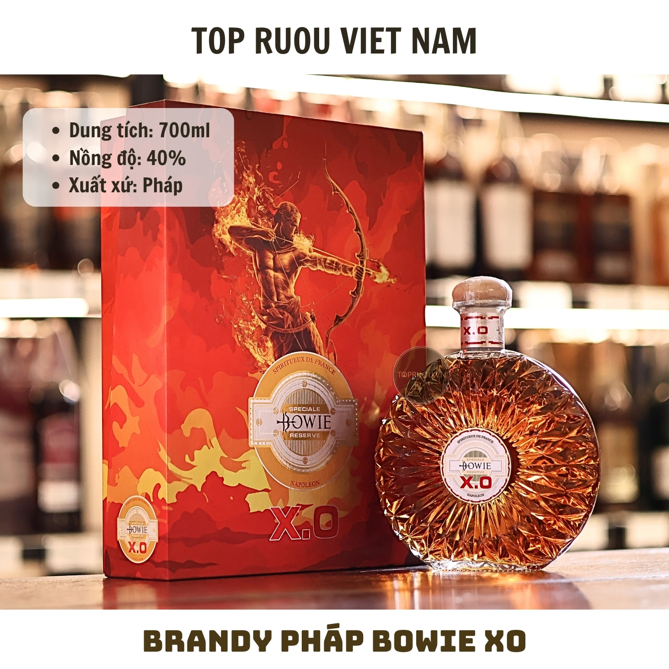 Brandy Bowie XO (Kèm Túi Giấy Hãng) - 700ml - 40% - Pháp