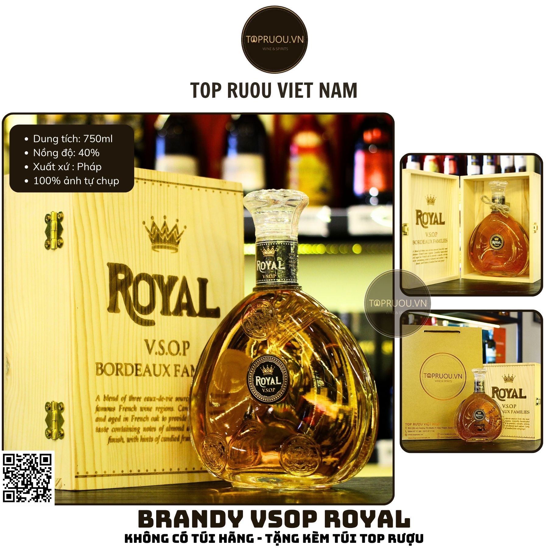 Brandy XO Royal - 700ml - 40% - Pháp (Không Hộp Gỗ)