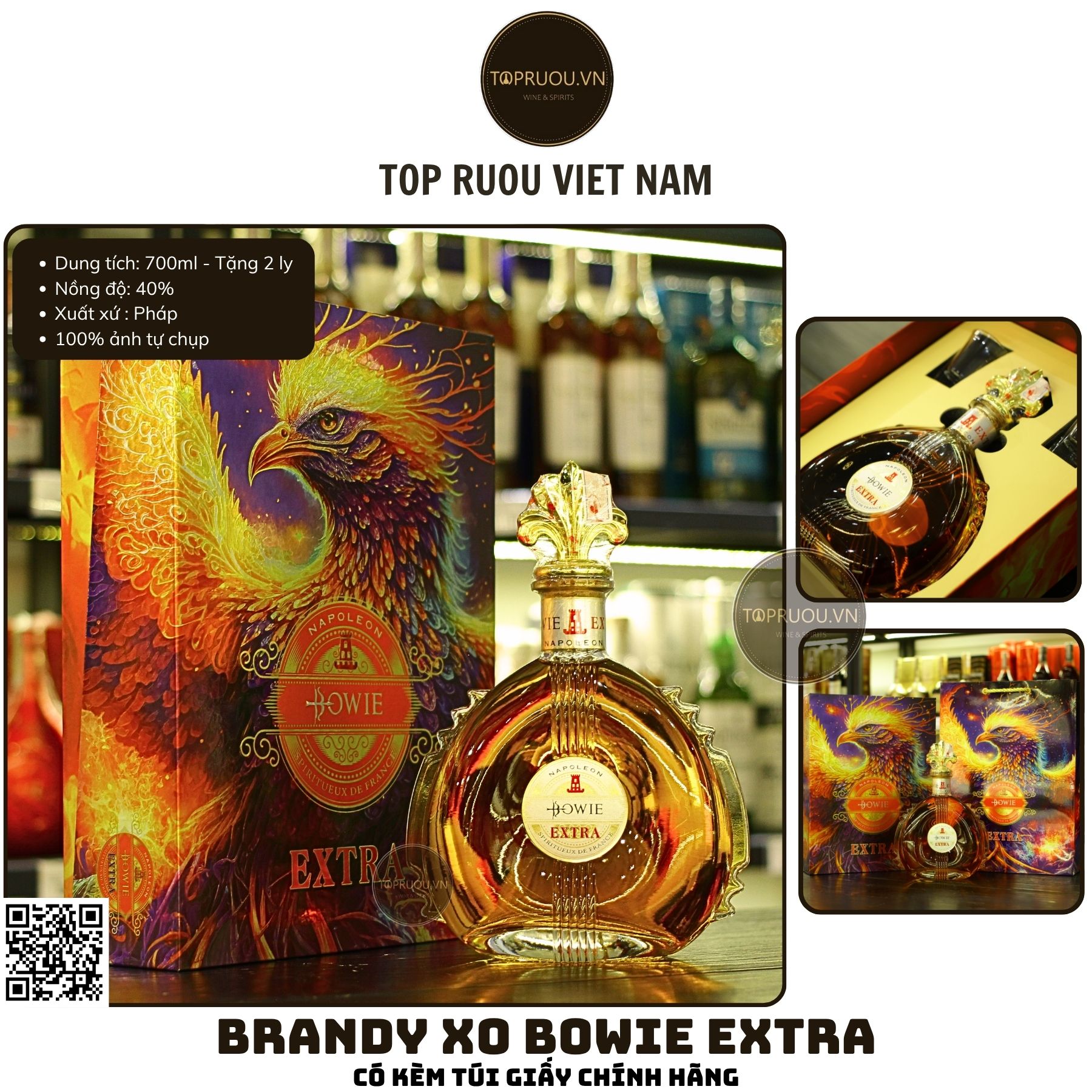 Brandy Bowie Extra - 700ml - 40% - Pháp