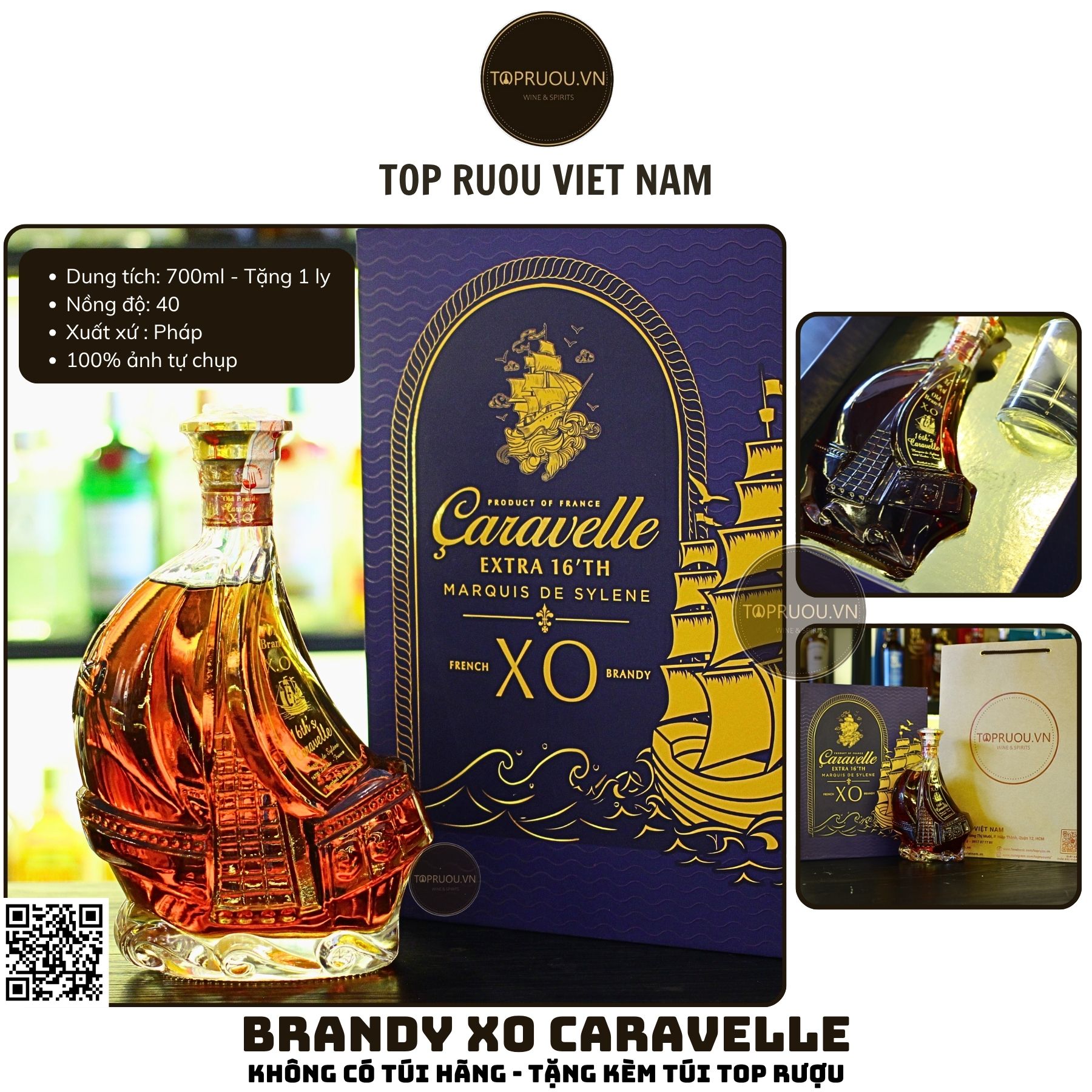 Brandy XO Caravelle Boat - 700ml - 40% - Pháp