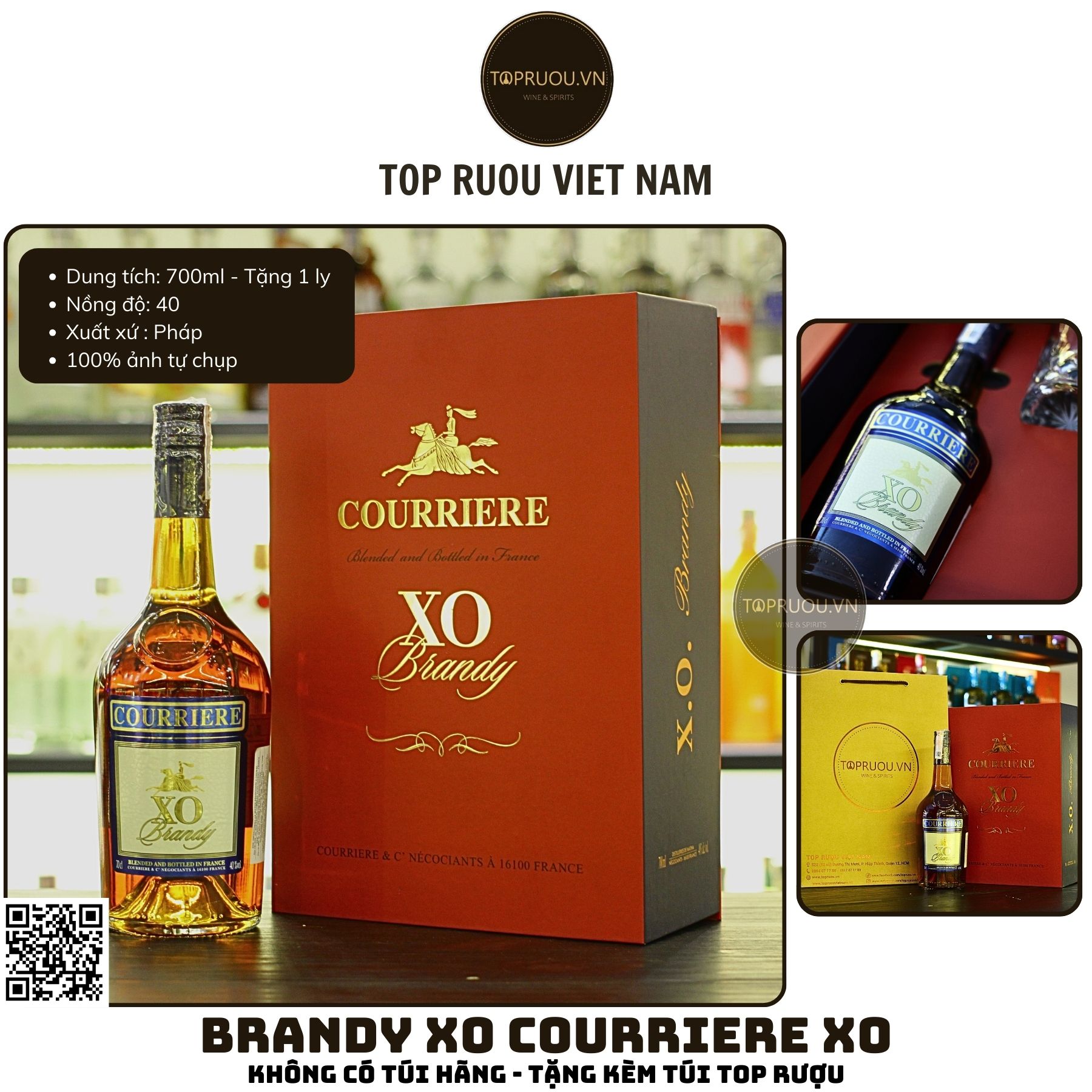 Brandy Courriere XO - 700ml - 40% - Pháp