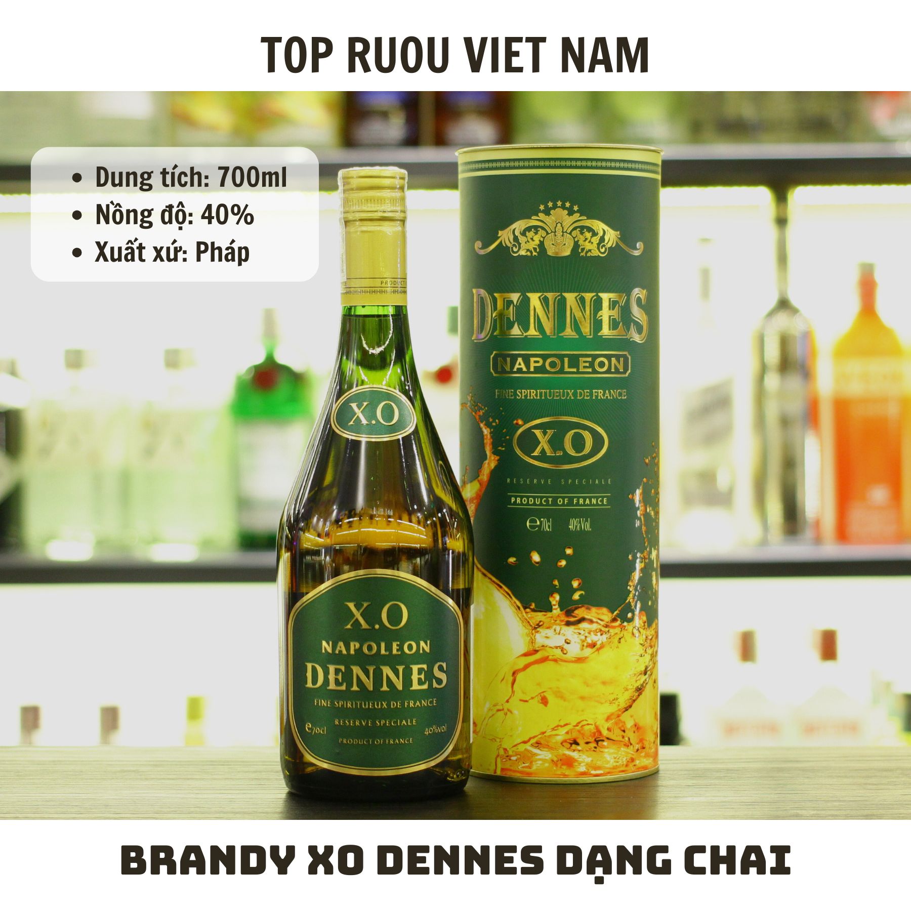 Combo 2 Chai Brandy XO Dennes Napoleon (Dạng Chai) - 700ml - 40% - Pháp