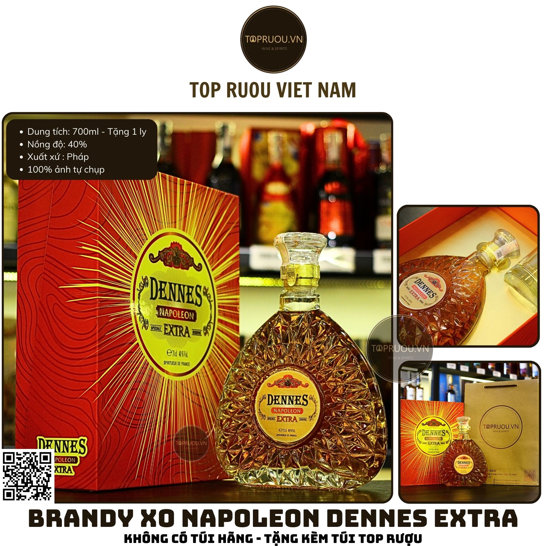 Brandy XO Dennes Napoleon Extra  - 700ml - 40% - Pháp