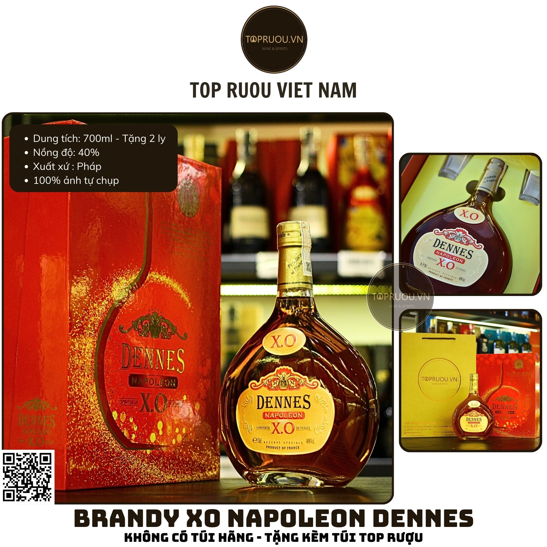 Brandy XO Dennes Napoleon - 700ml - 40% - Pháp