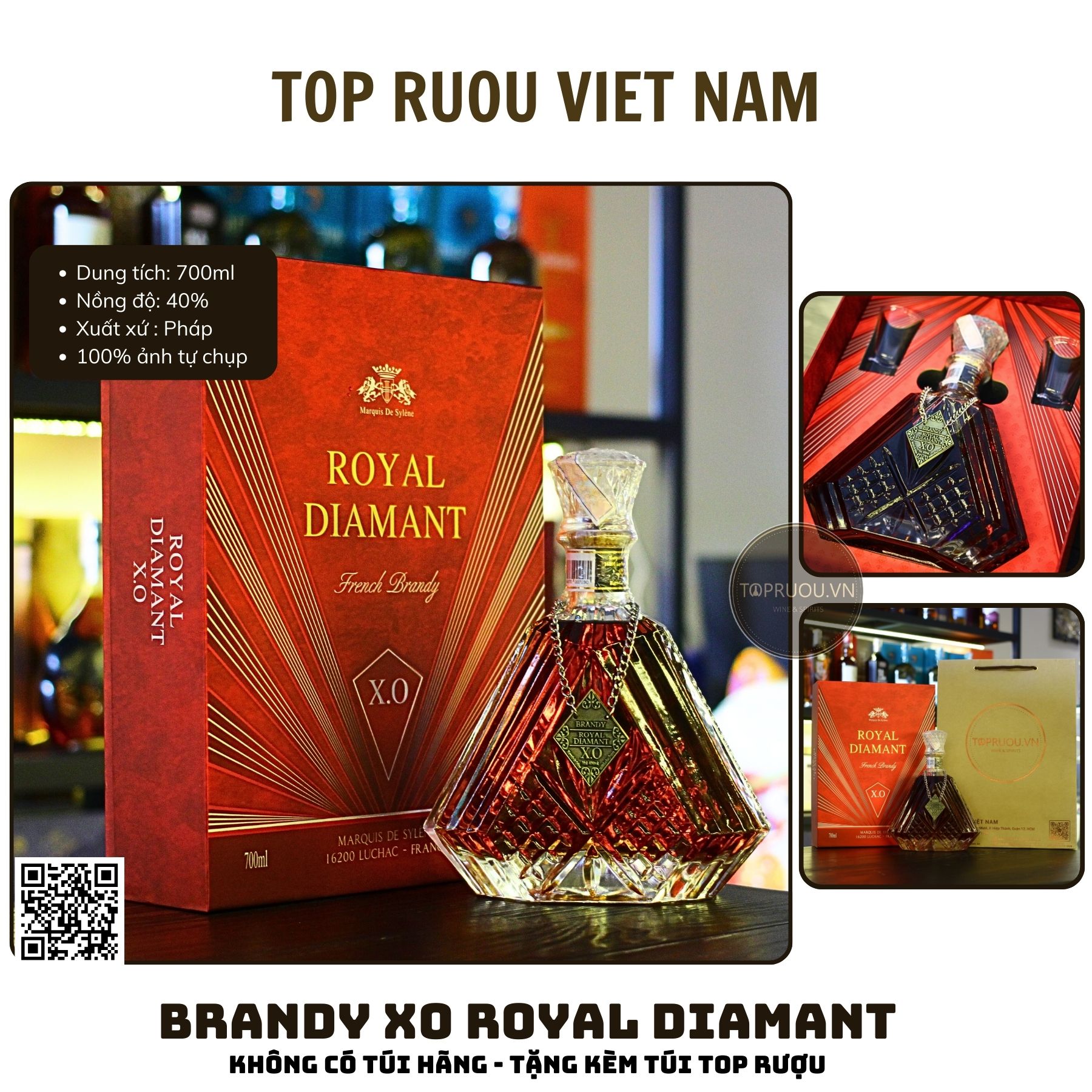 Brandy XO Royal Diamant - 700ml - 40% - Pháp