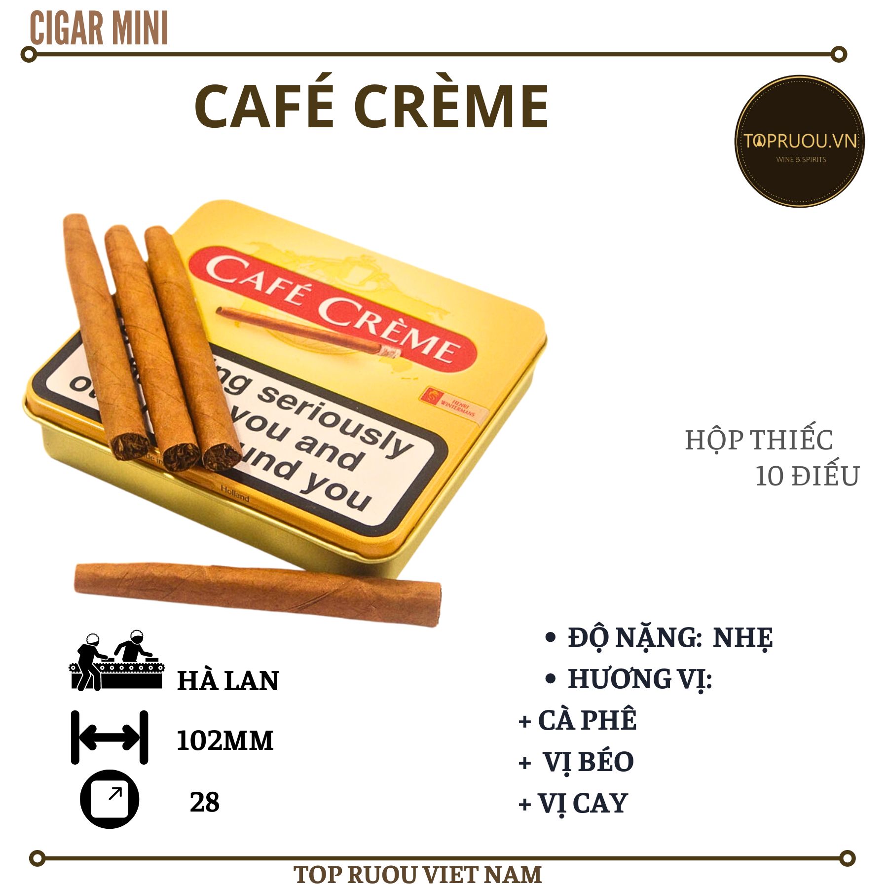 Xì Gà Mini Cafe Creme - 10 Điếu - Hà Lan