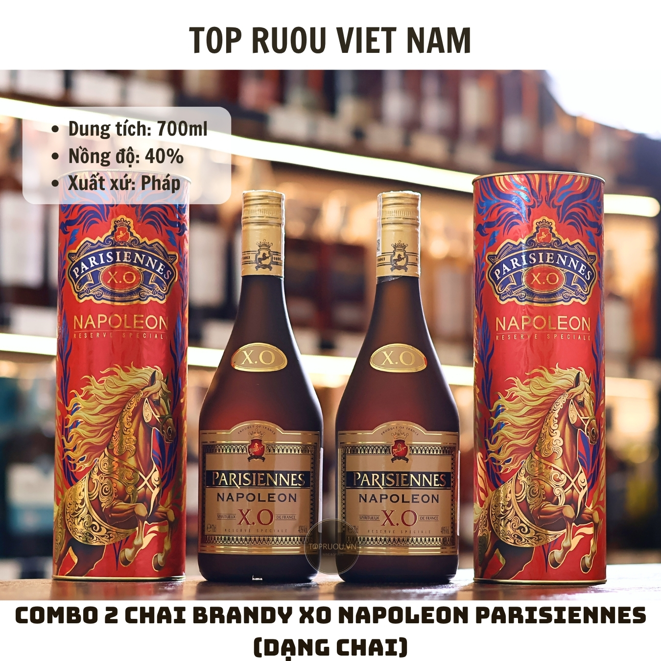 Combo 2 Chai Brandy XO Napoleon Parisiennes (Dạng Chai) - 700ml - 40% - Pháp