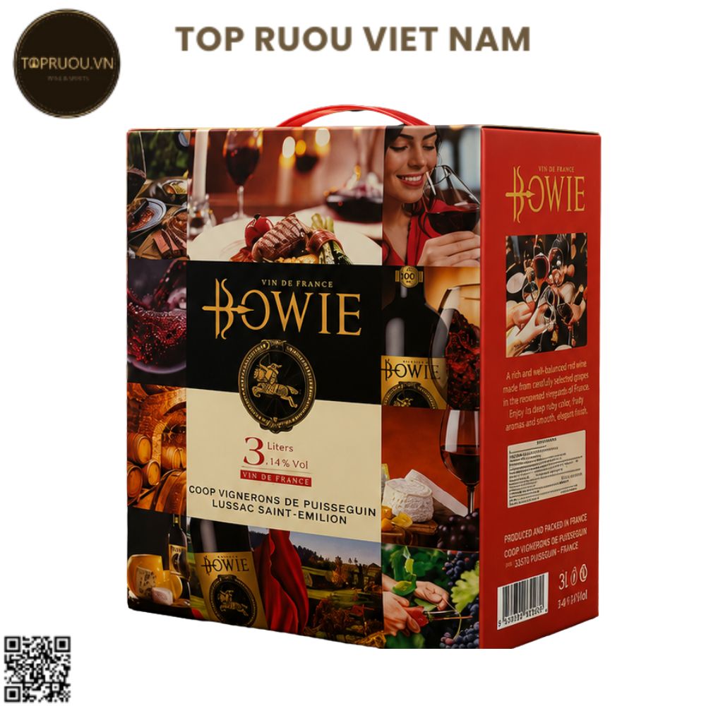 Rượu Vang Túi Bowie Vin De France - Pháp - Blended - 14% - 3000ml