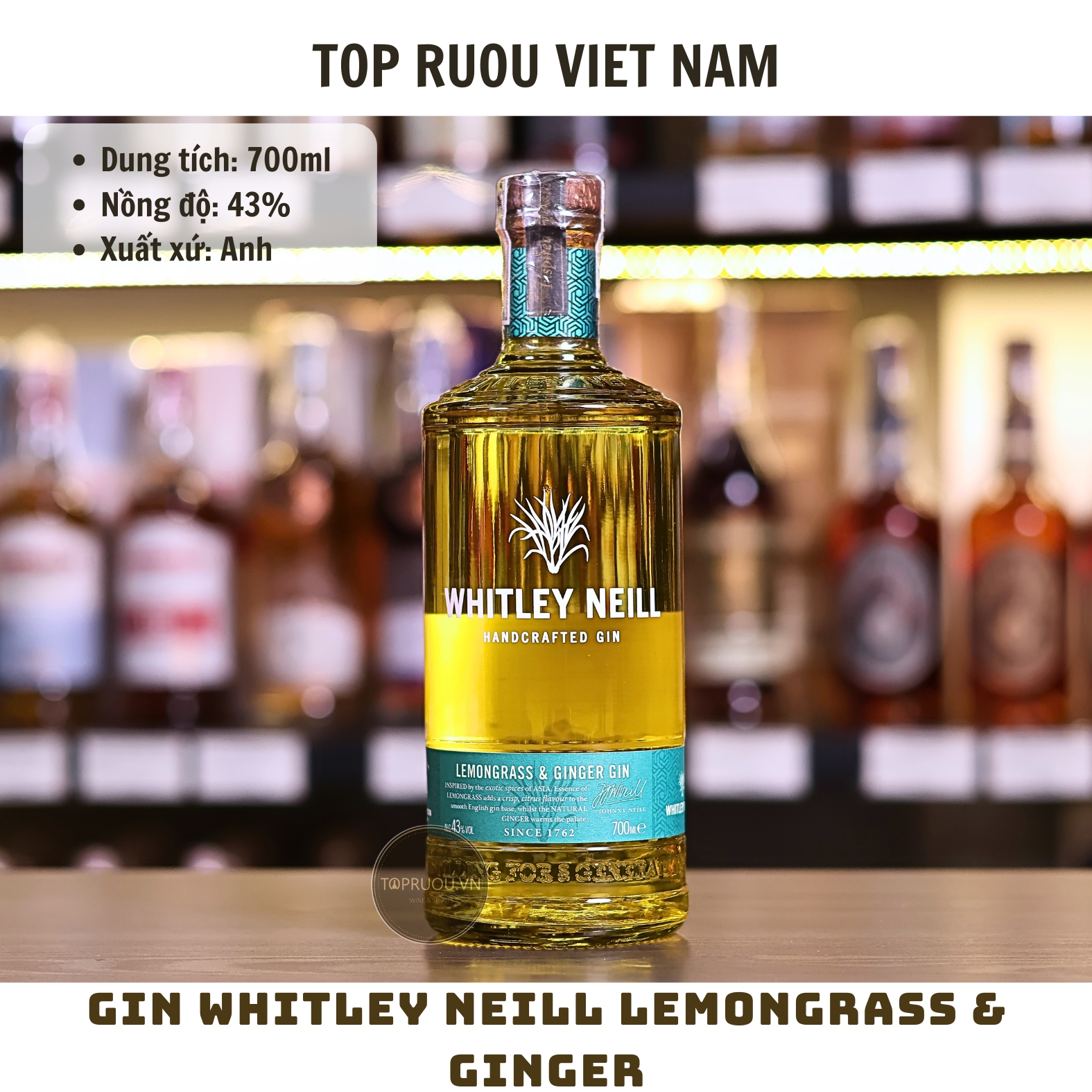 Gin Whitley Neill Lemongrass & Ginger - 700ml - 43% - England