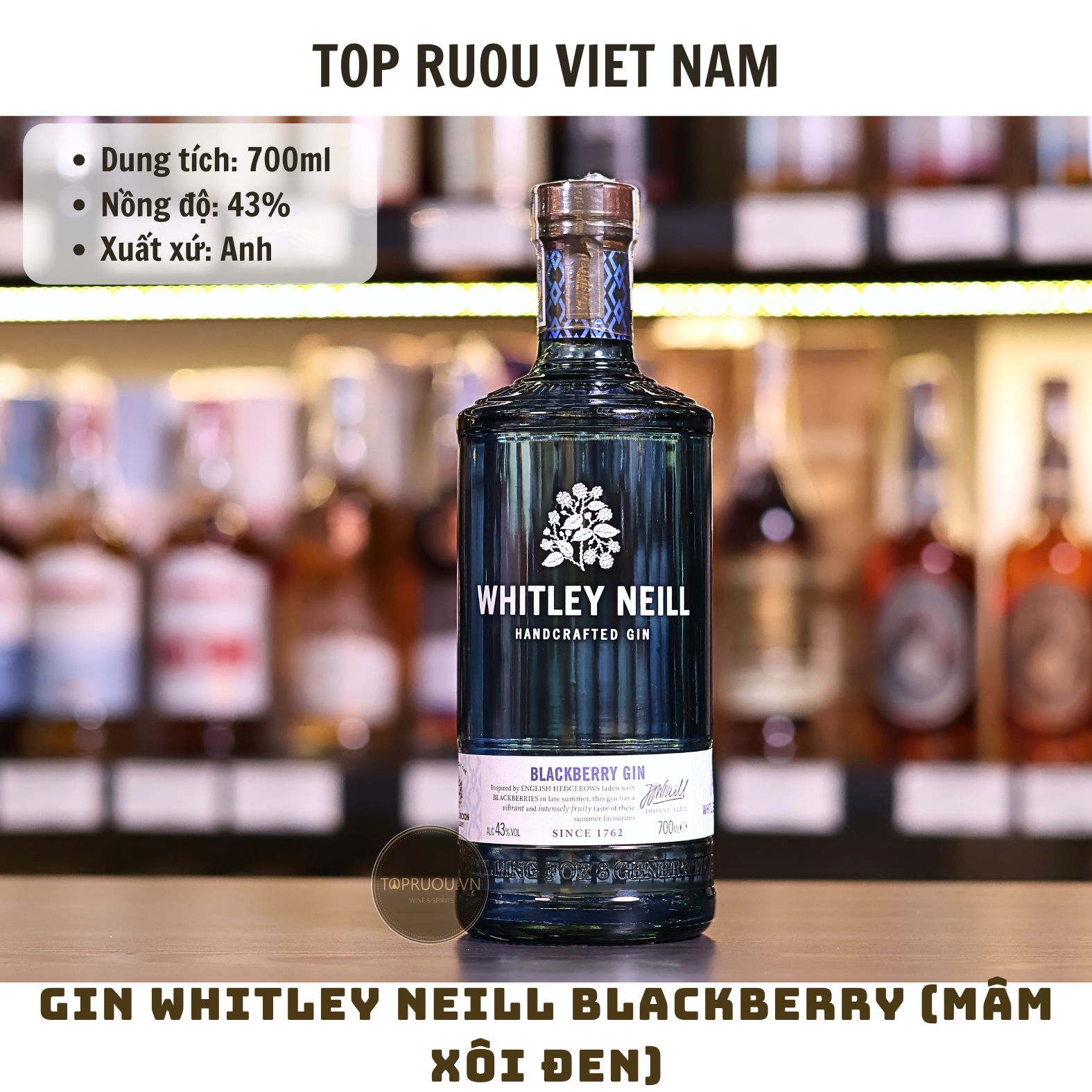 Gin Whitley Neill Blackberry (Mâm Xôi Đen) - 700ml - 43% - England