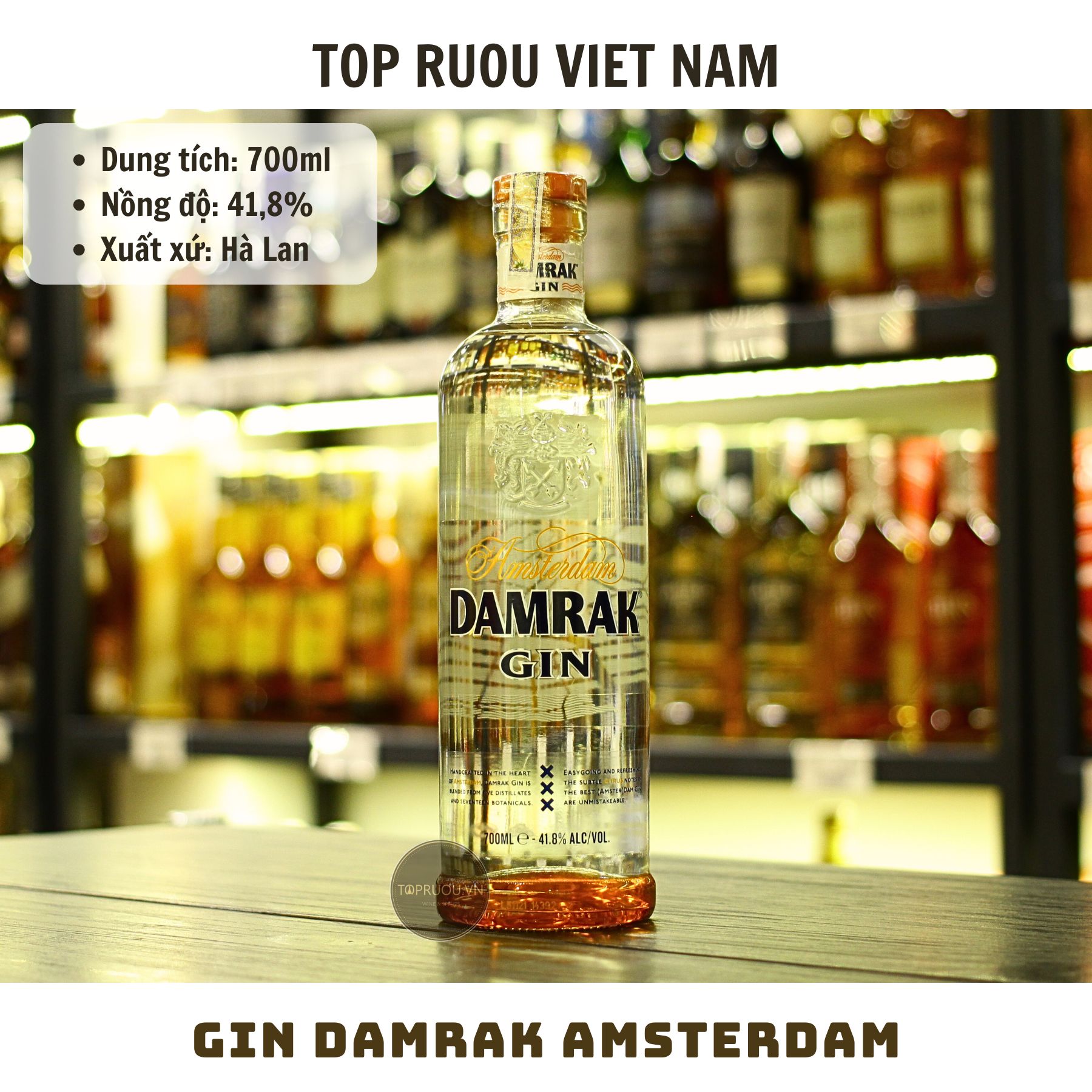 Gin Damrak Amsterdam - 700ml - 41.8% - Hà Lan