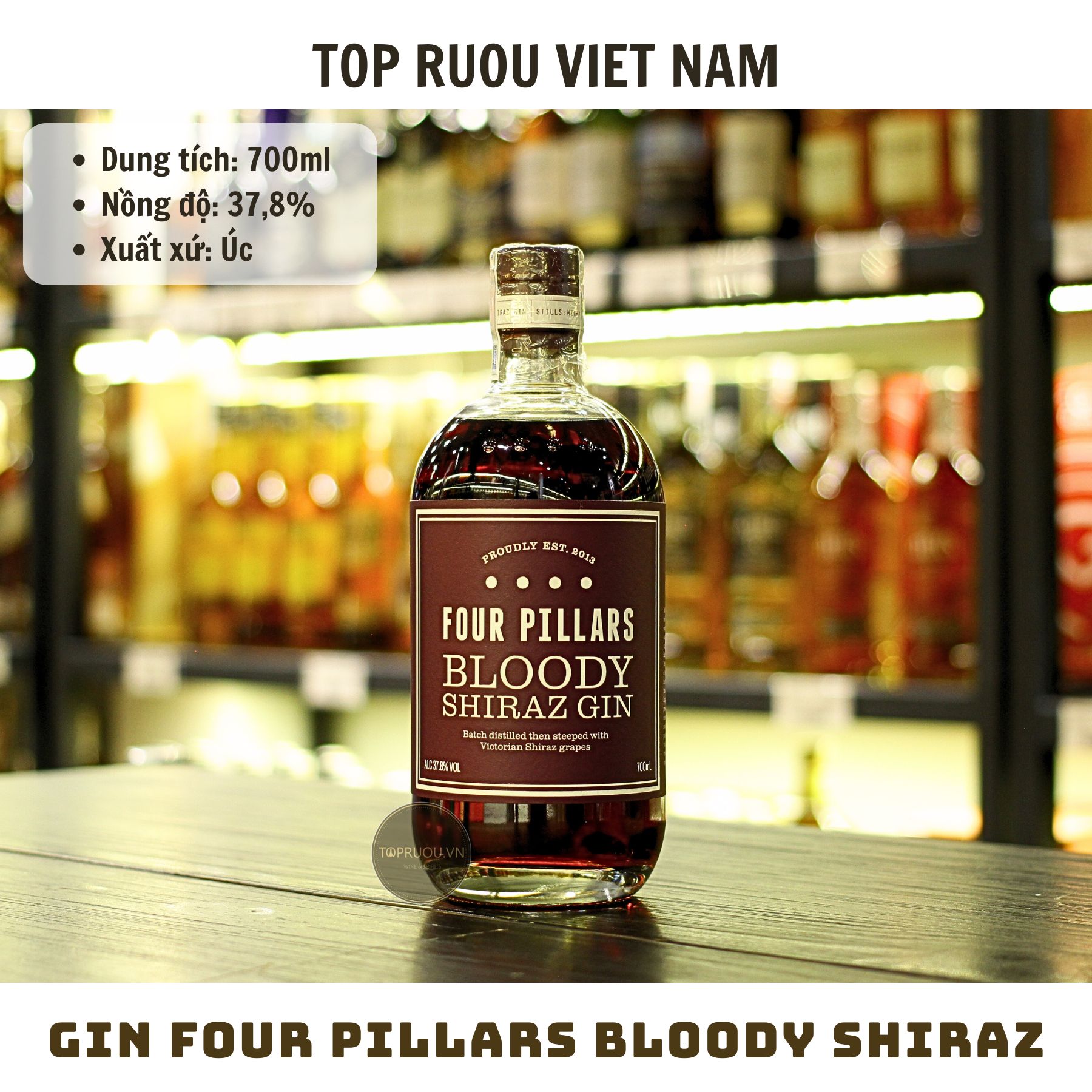 Gin Four Pillars Bloody Shiraz - 700ml - 37.8% - Úc