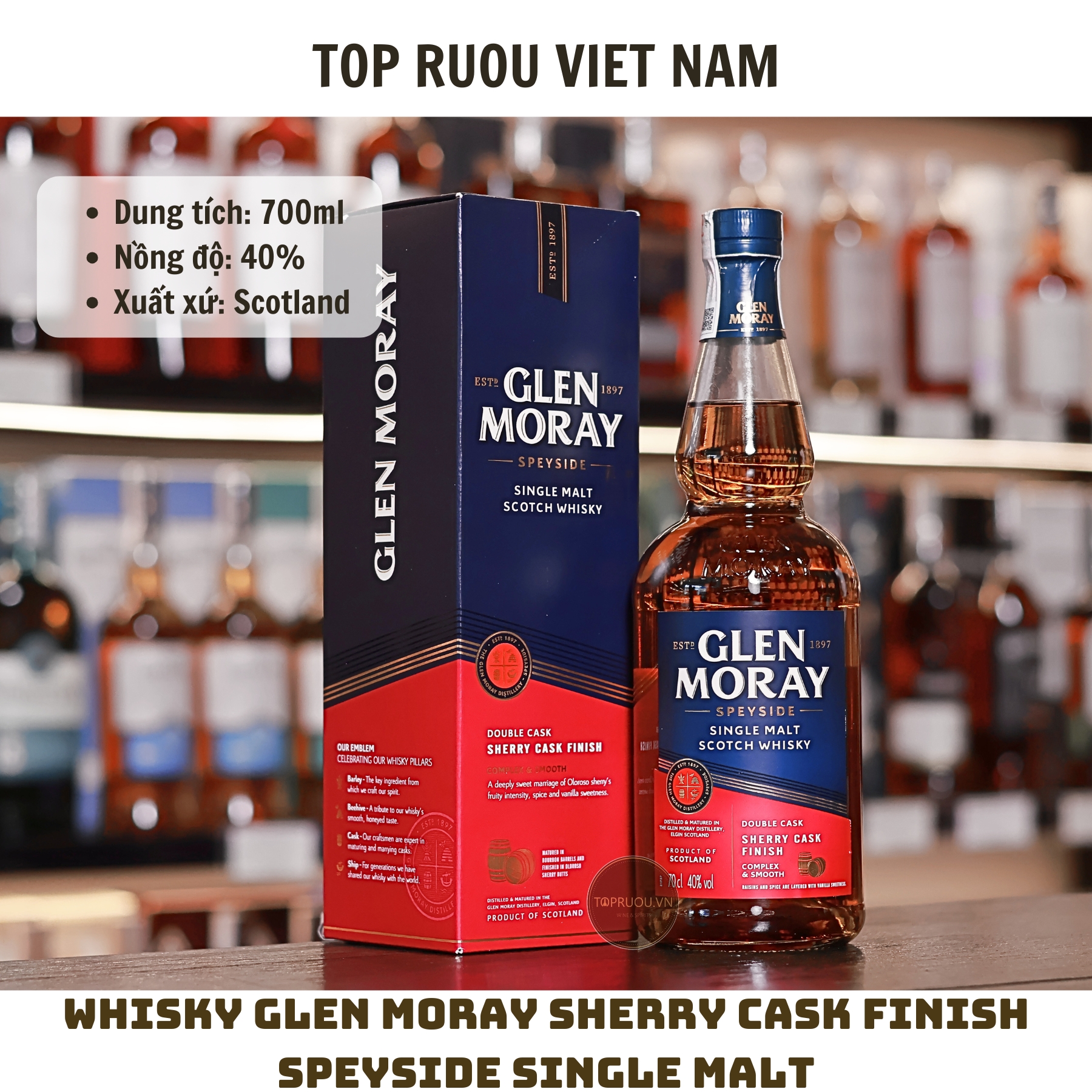 Whisky Glen Moray Sherry Cask Finish Speyside Single Malt - 700ml - 40% - Scotland