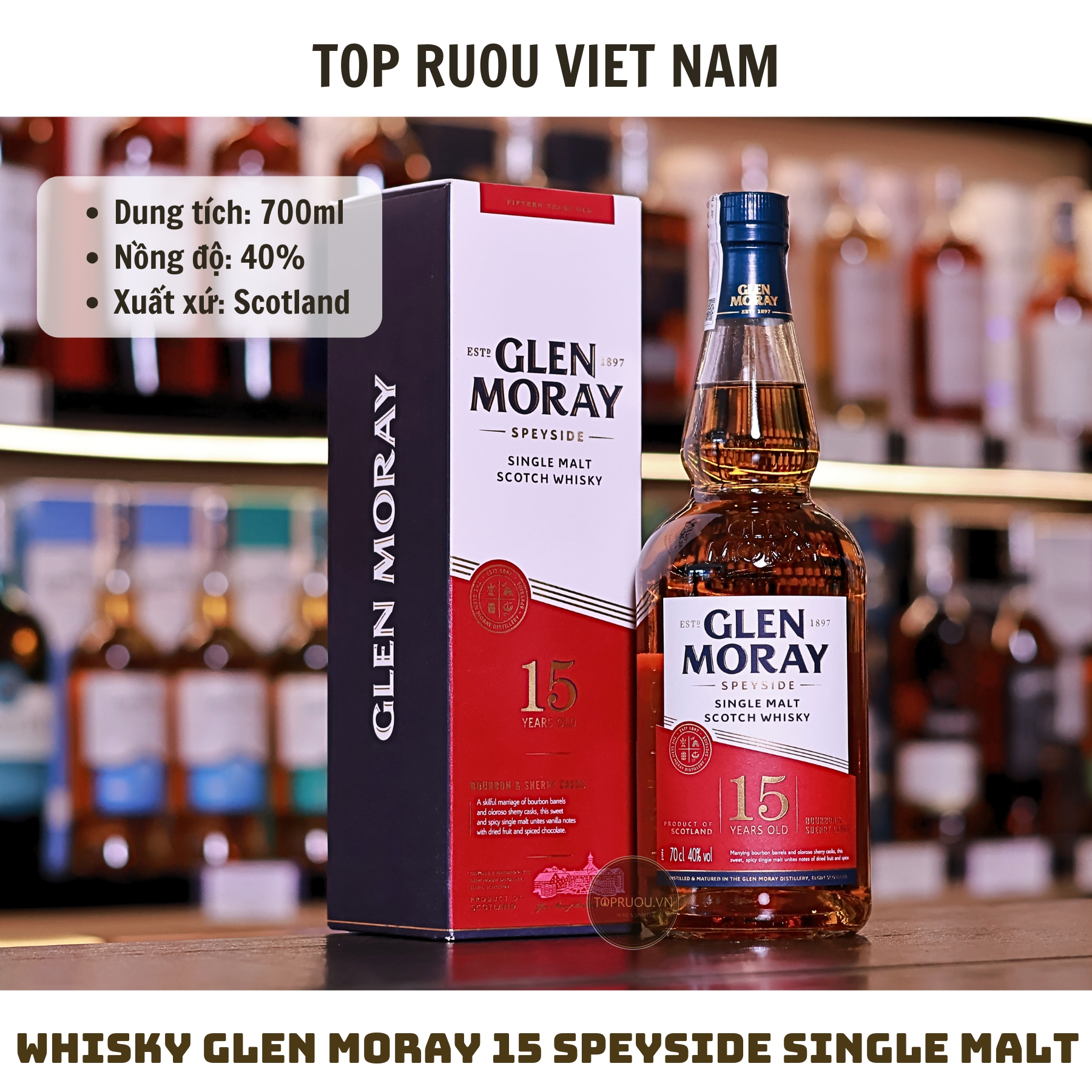 Whisky Glen Moray 15 Speyside Single Malt - 700ml - 40% - Scotland