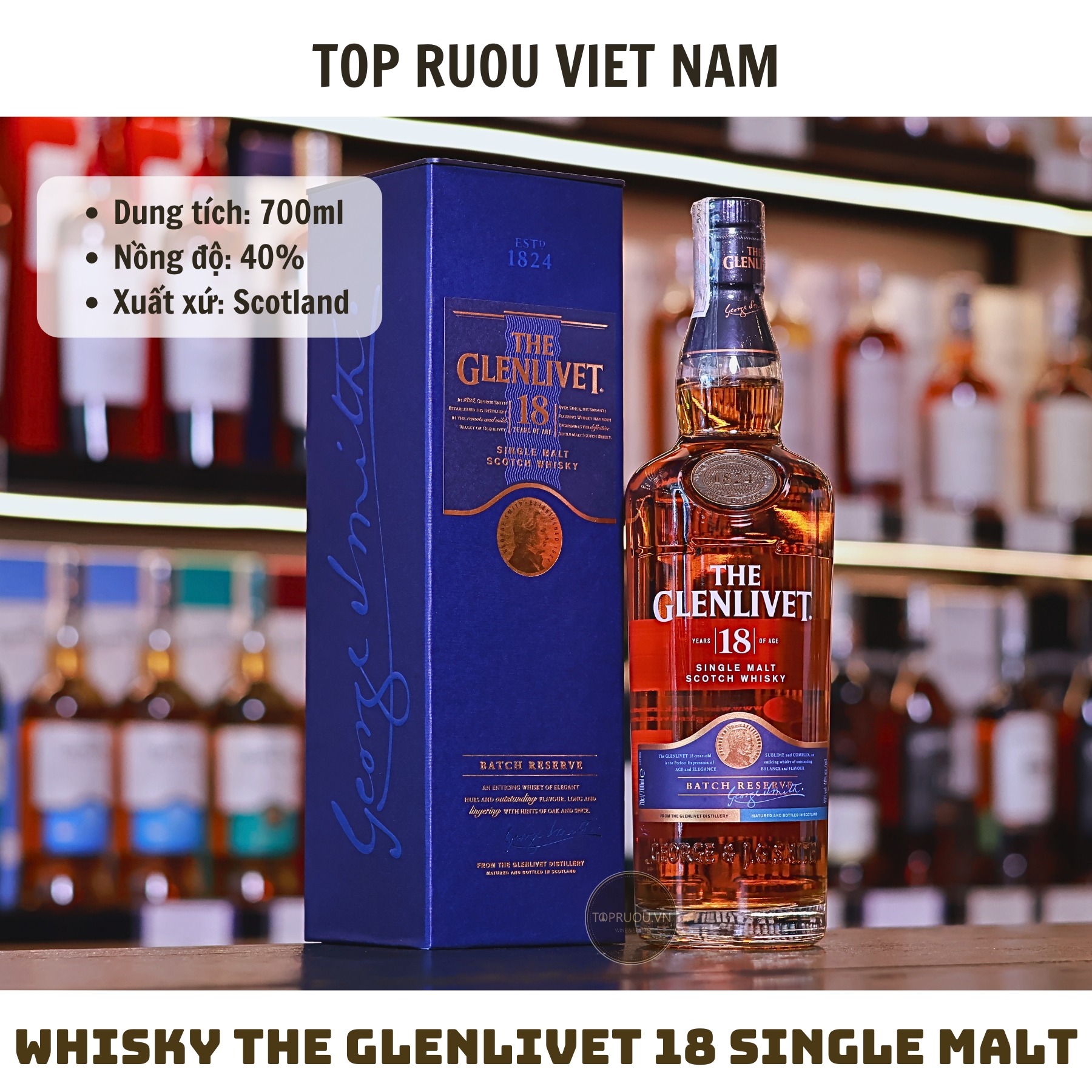 Whisky The Glenlivet 18 Single Malt - 700ml - 40% - Scotland