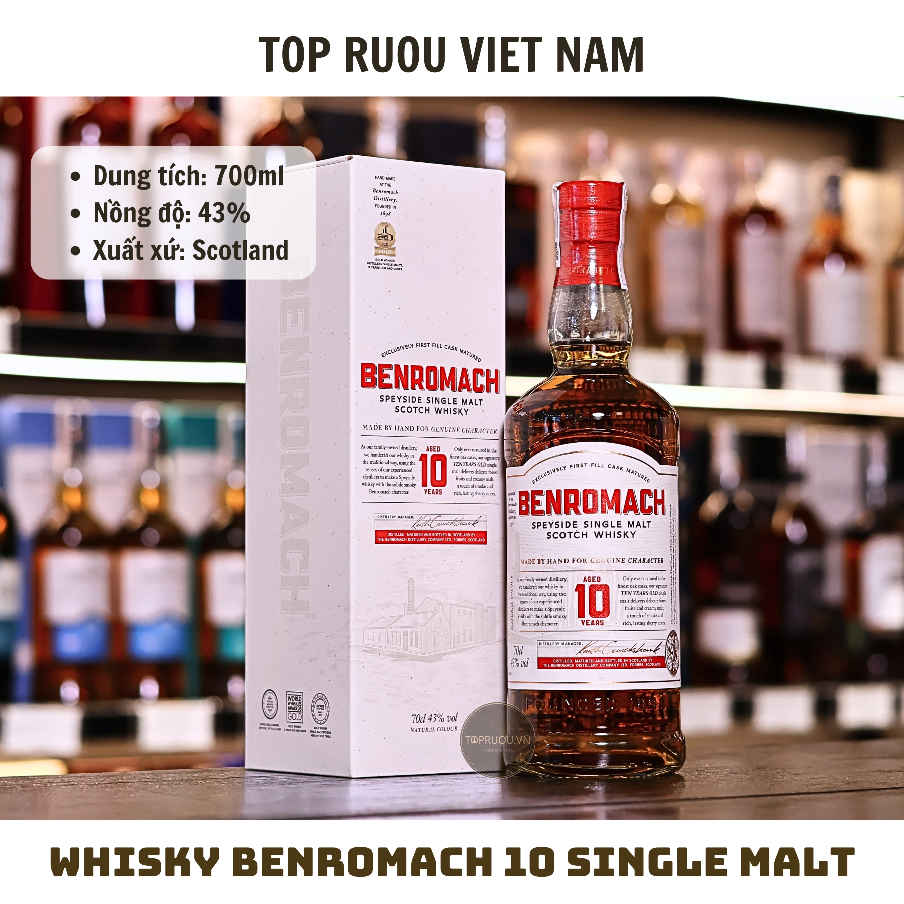 Whisky Benromach 10 Single Malt - 700ml - 43% - Scotland