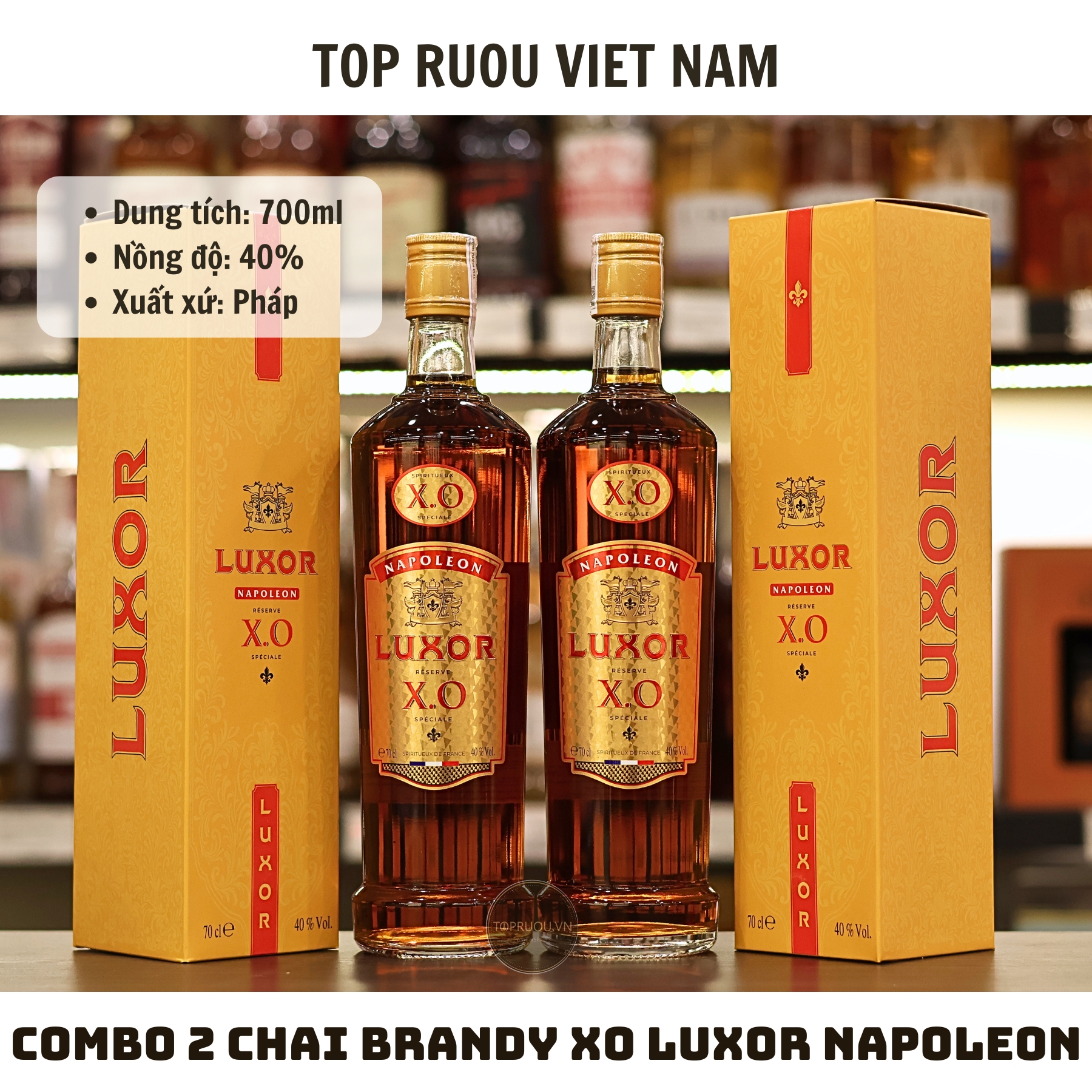 Combo 2 Chai Brandy XO Luxor Napoleon - 700ml - 40% - Pháp