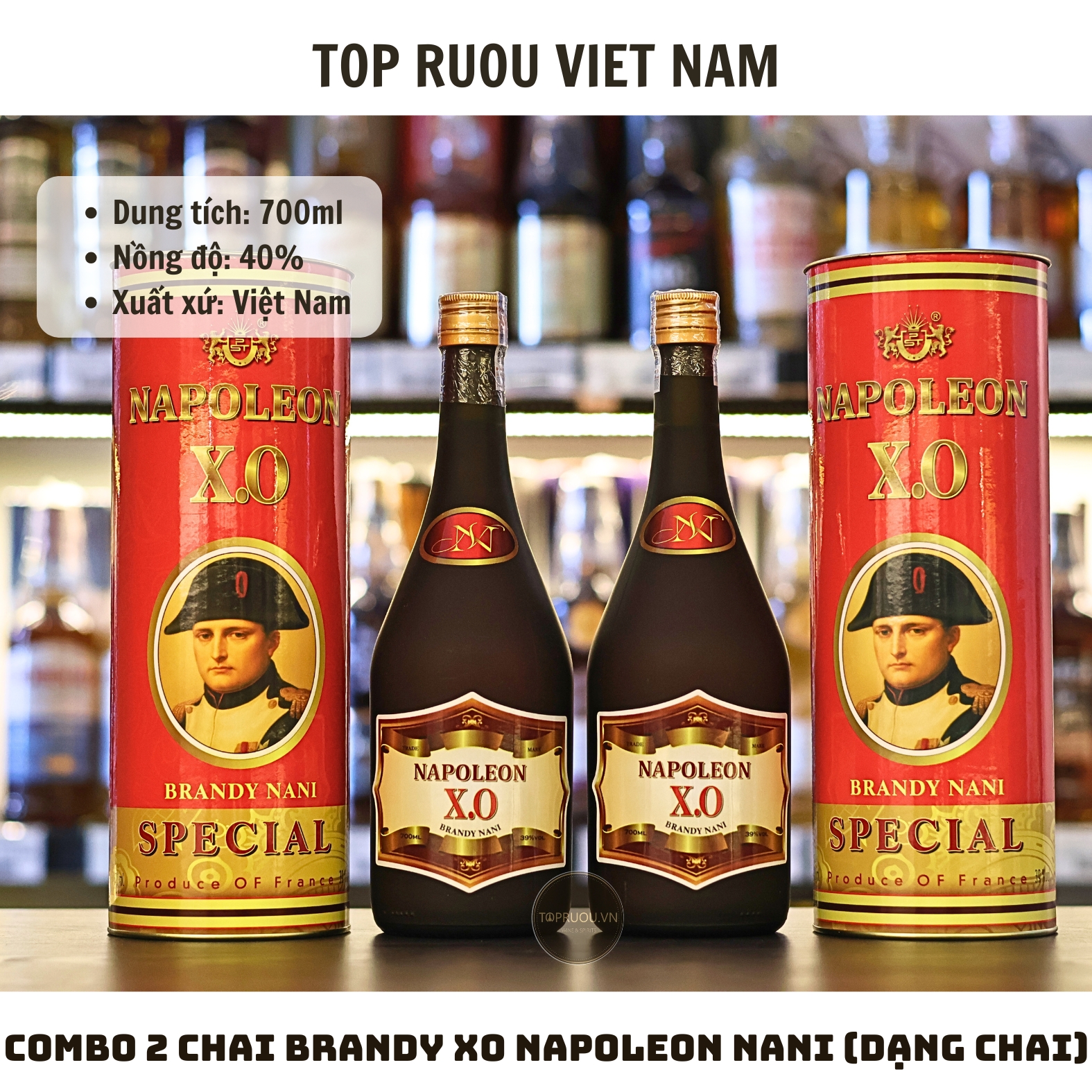 Combo 2 Chai Brandy XO Nani - 700ml - 40% - Việt Nam