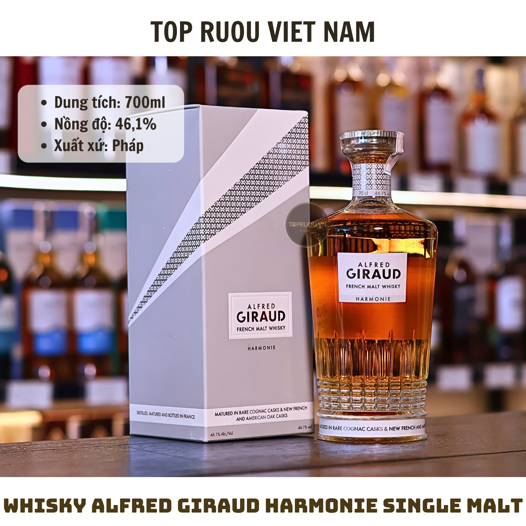 Whisky Alfred Giraud Harmonie Single Malt - 700ml - 46,1% - Pháp