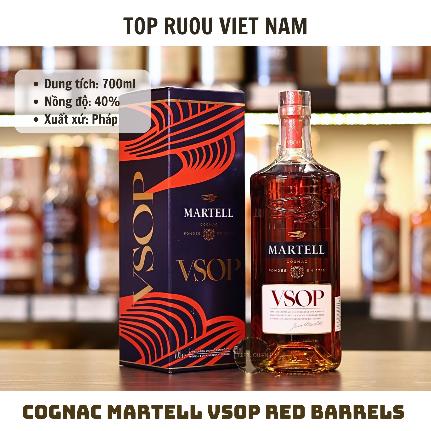 Cognac Martell VSOP - 700ml - 40% - Pháp