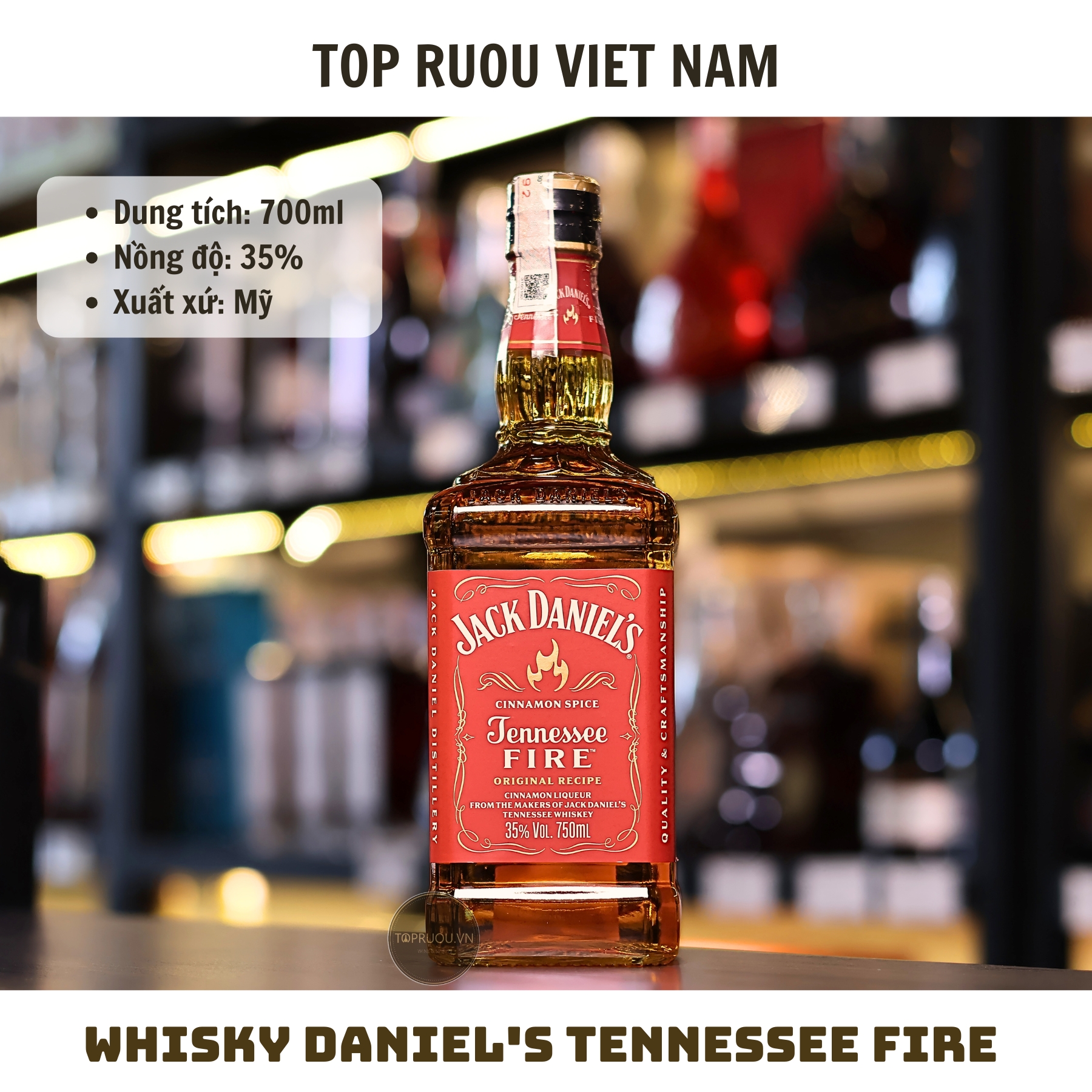 Whisky Jack Daniel's Tennessee Fire - 700ml - 35% -Mỹ