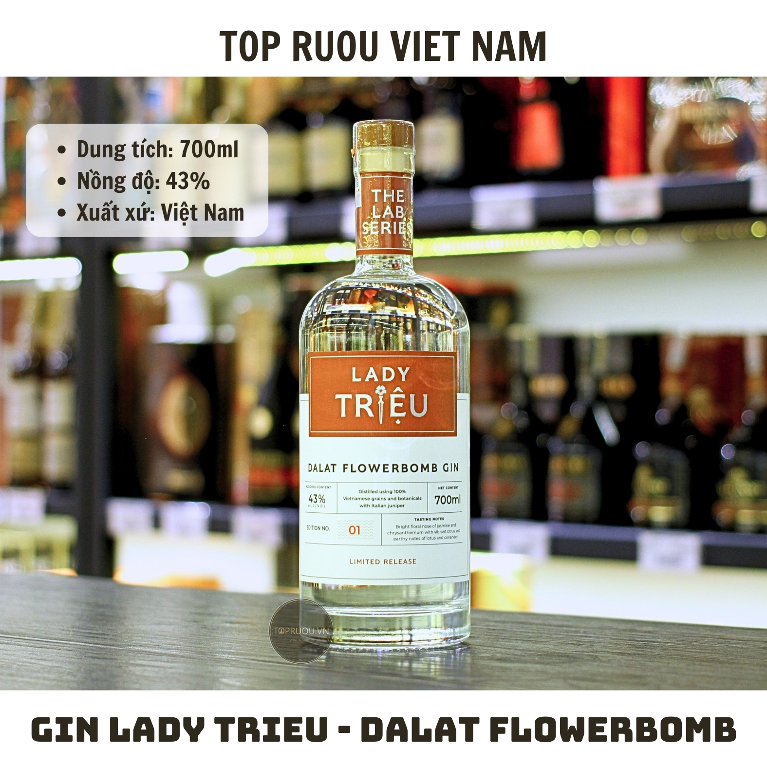 Gin Lady Trieu - Dalat Flowerbomb - 700ml - 45% - Việt Nam
