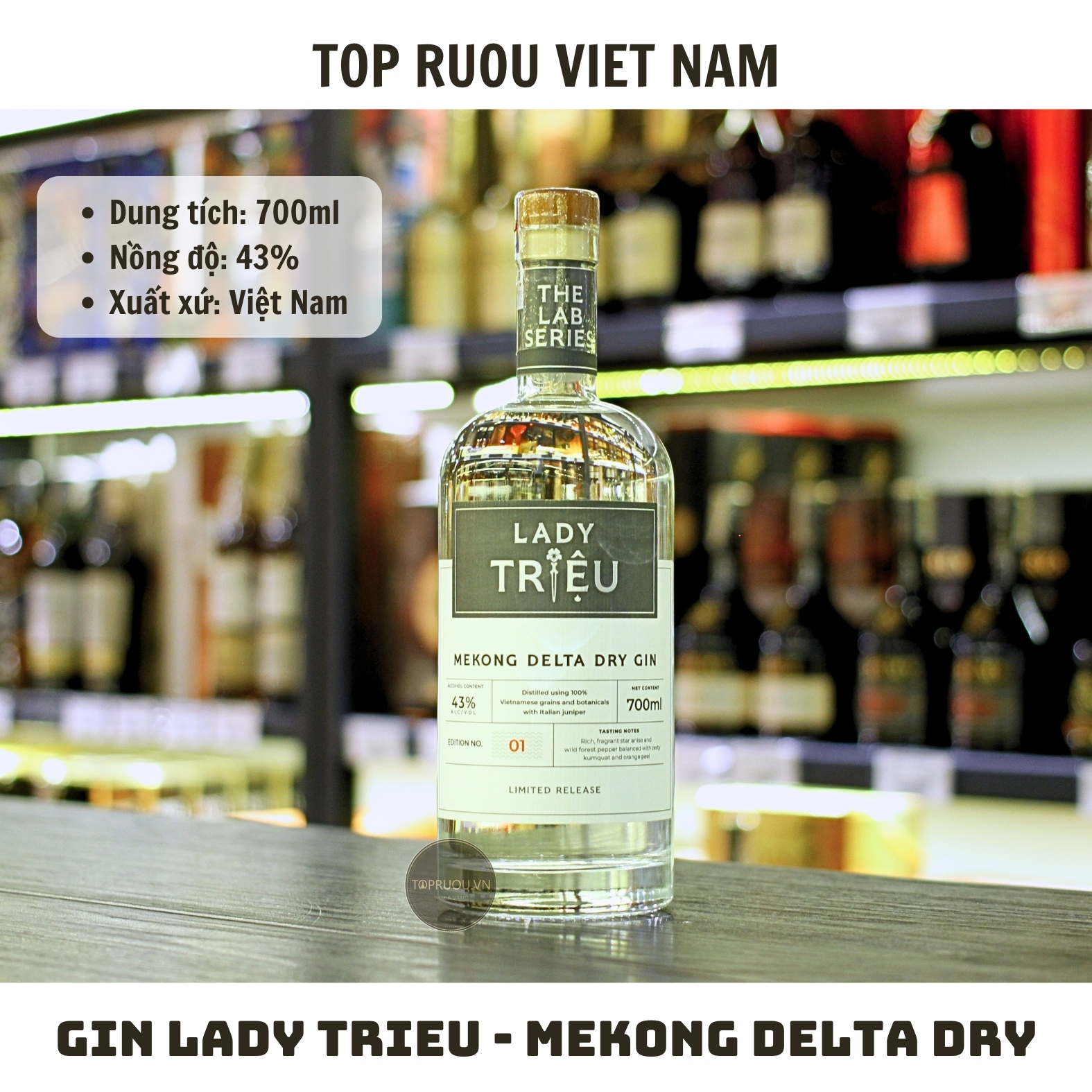 Gin Lady Trieu - Mekong Delta Dry - 700ml - 45% - Việt Nam