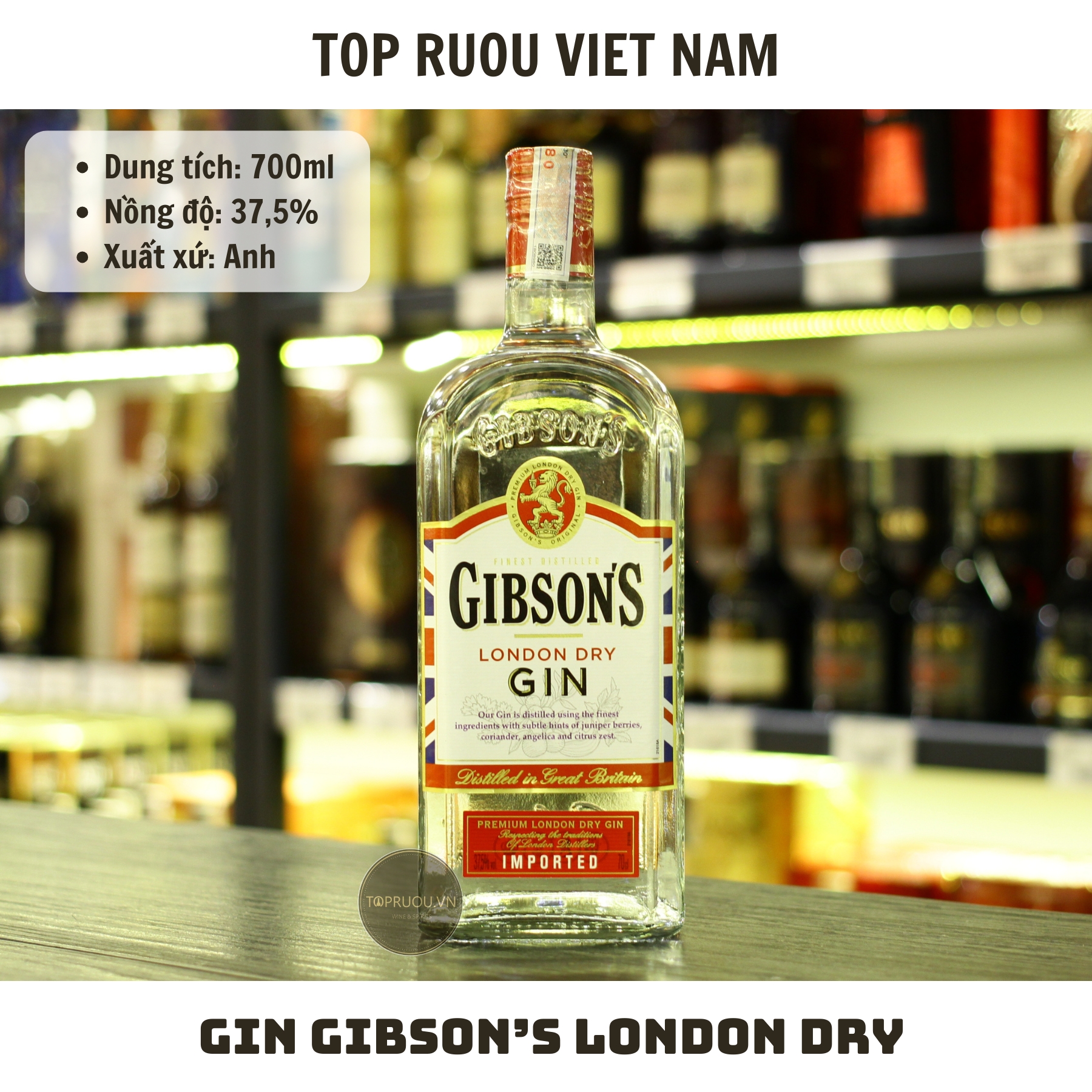 Gin Gibson's - 700ml - 37,5% - Anh